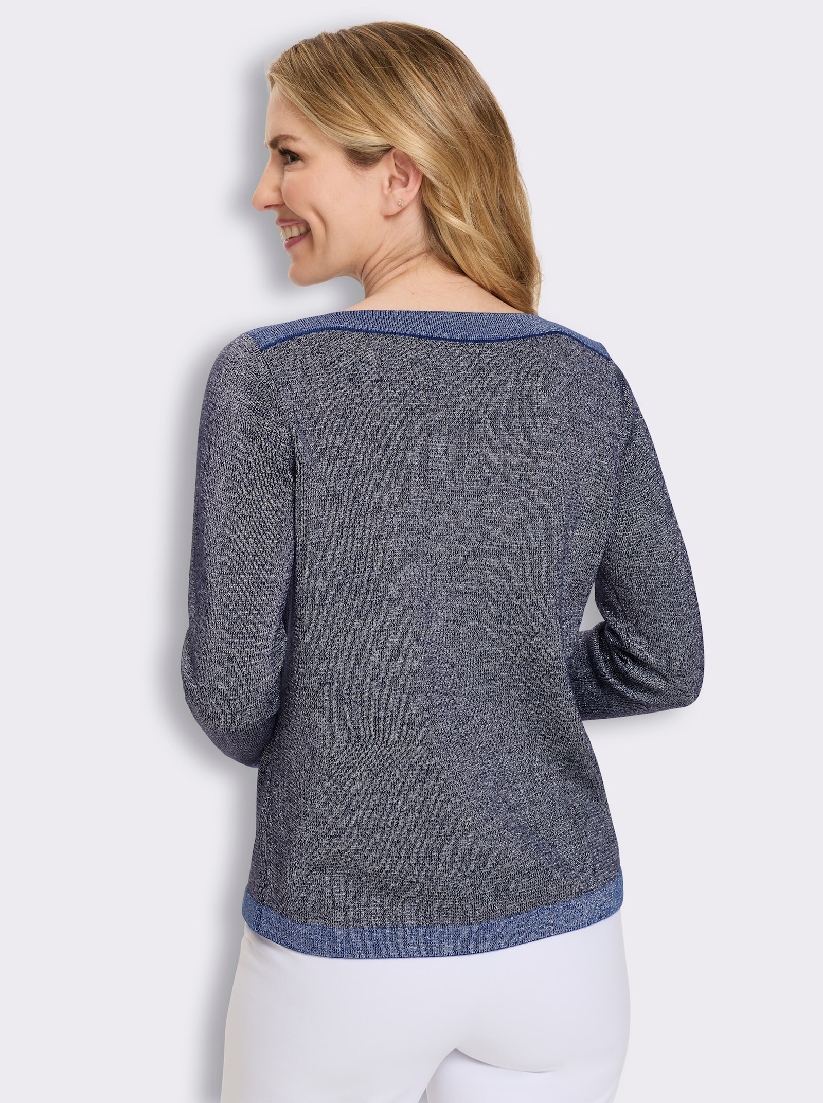 Langarm-Pullover mit glänzenden Garnen - marine-royalblau