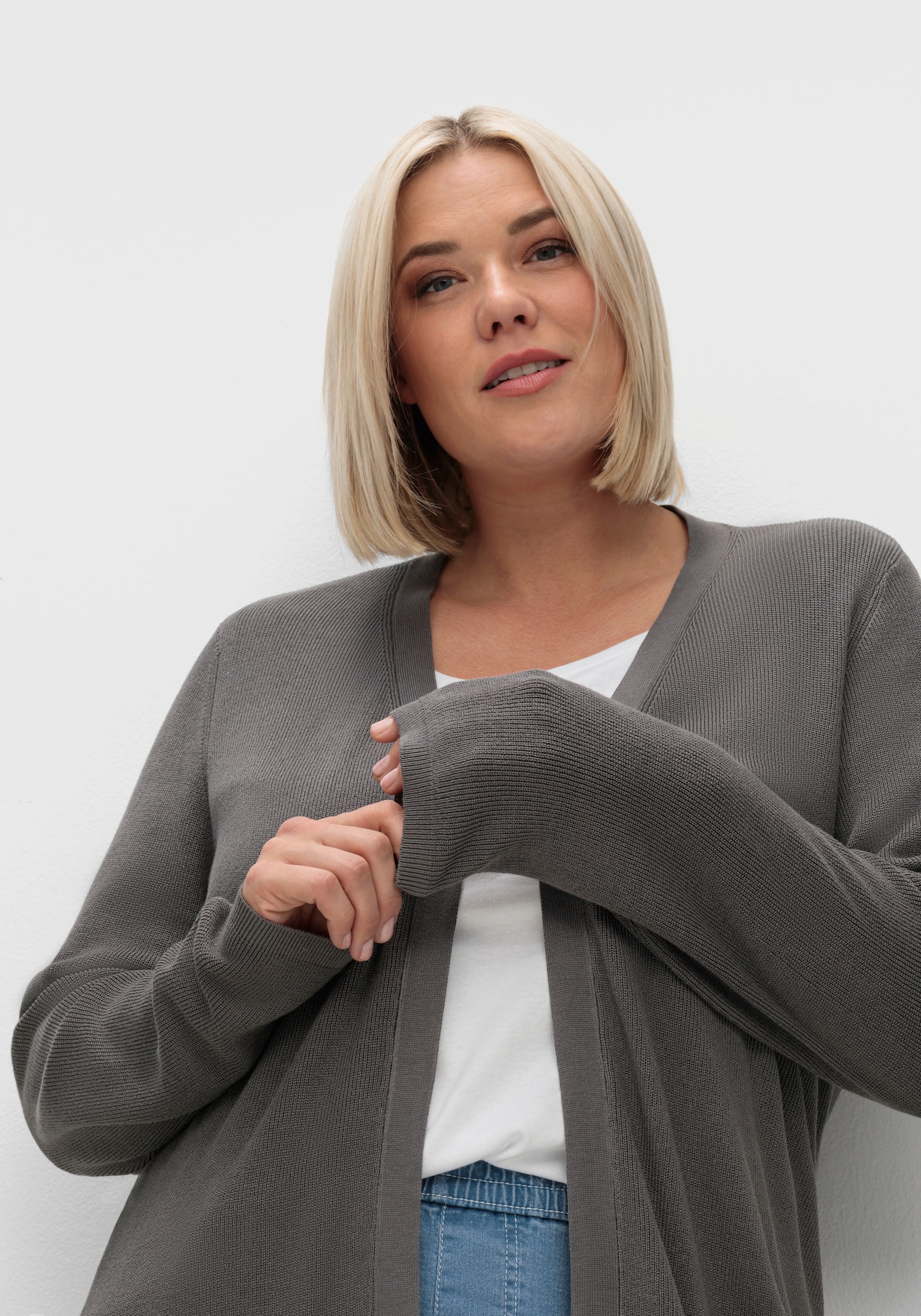 Longstrickjacke in Viskose-Qualität - anthrazit