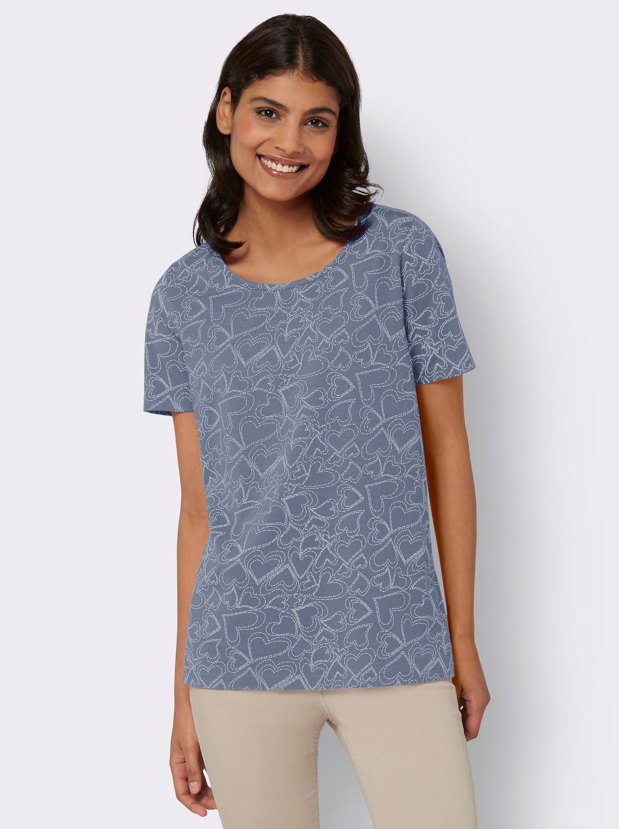 T-shirt - duvblå, tryckt