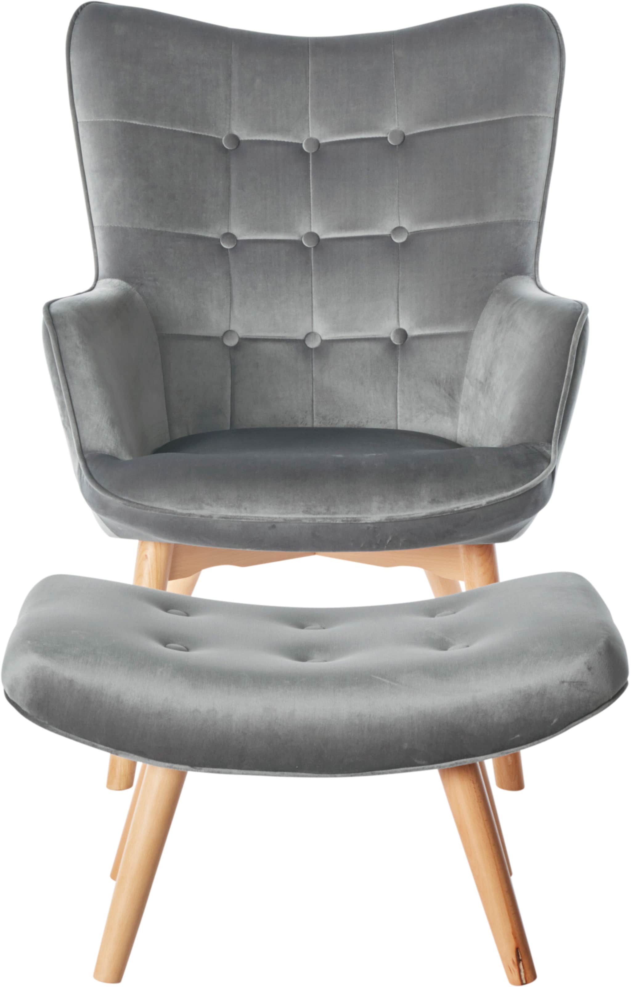 grau/natur günstig Kaufen-Sessel+Hocker in grau von heine. Sessel+Hocker in grau von heine <![CDATA[Sessel+Hocker Bezug in Samt-Optik. Grundgestell und Füße aus Buchenholz. Mit Kederheftung und festem Schaumstoffkern. Sitz-H ca. 45 cm. Teilmontage.]]>. 