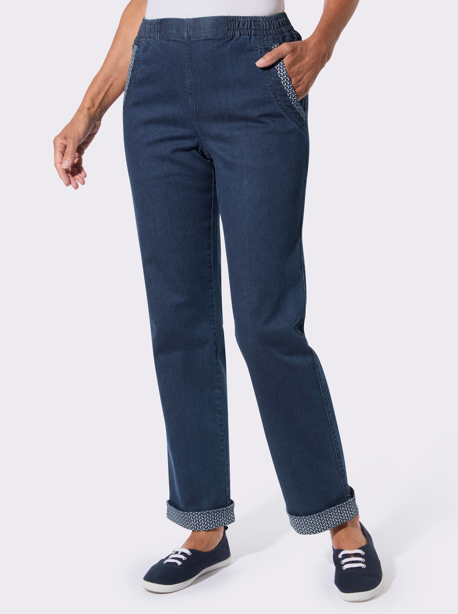 Schlupfjeans mit Bananen-Tasche - blue-stone-washed