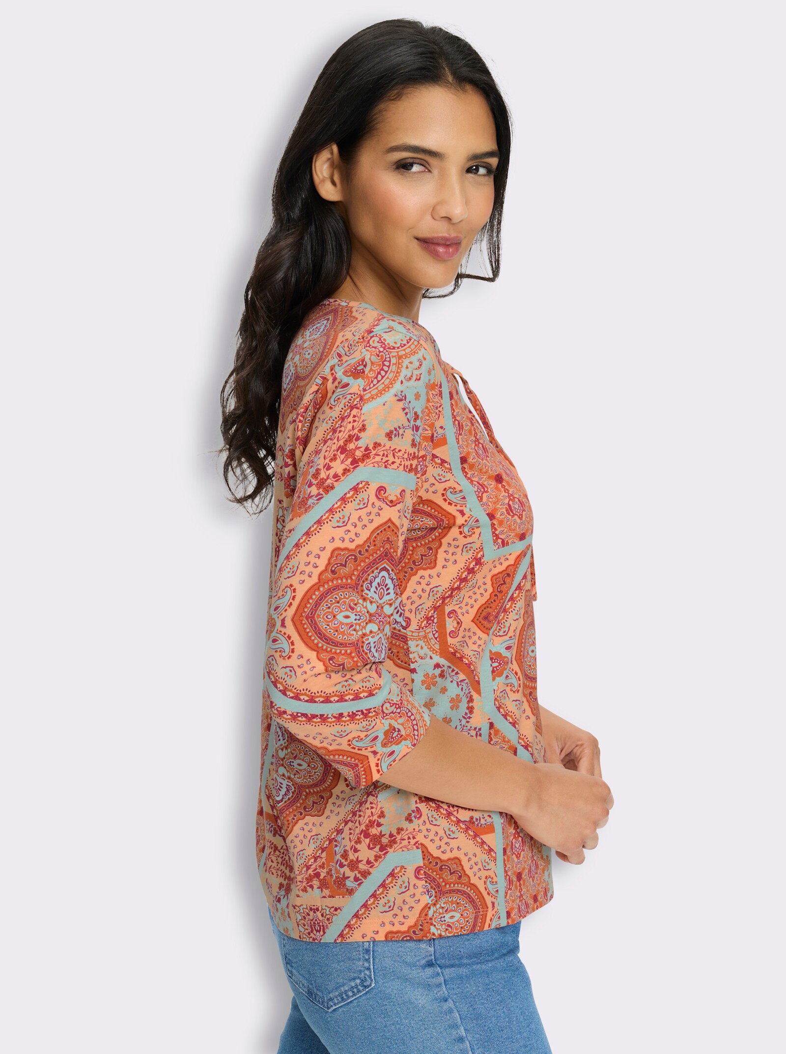 3/4-Arm-Shirt mit Ornamenten - apricot-orange-bedruckt