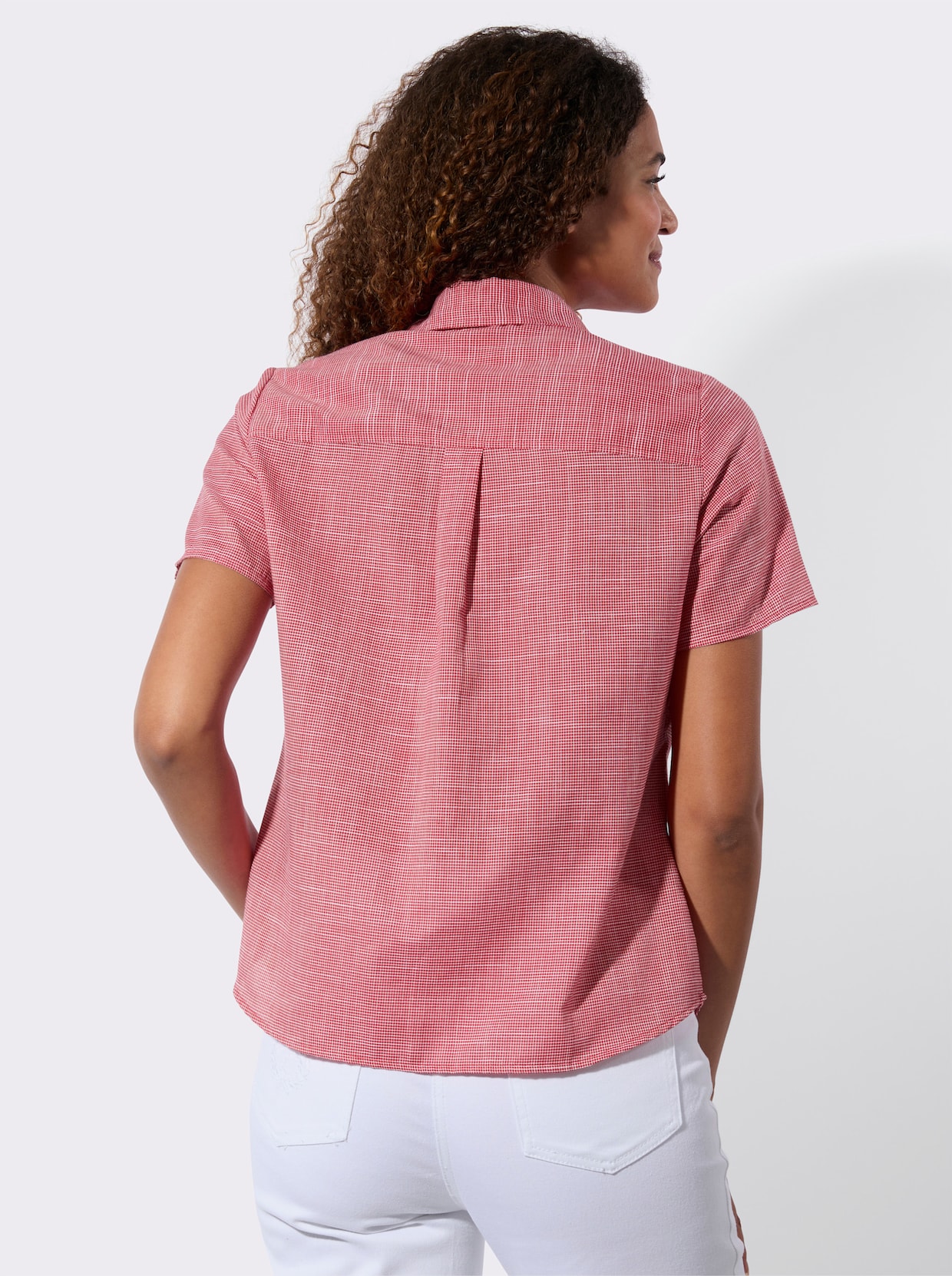 Kurzarm-Bluse - erdbeere-weiß-gemustert