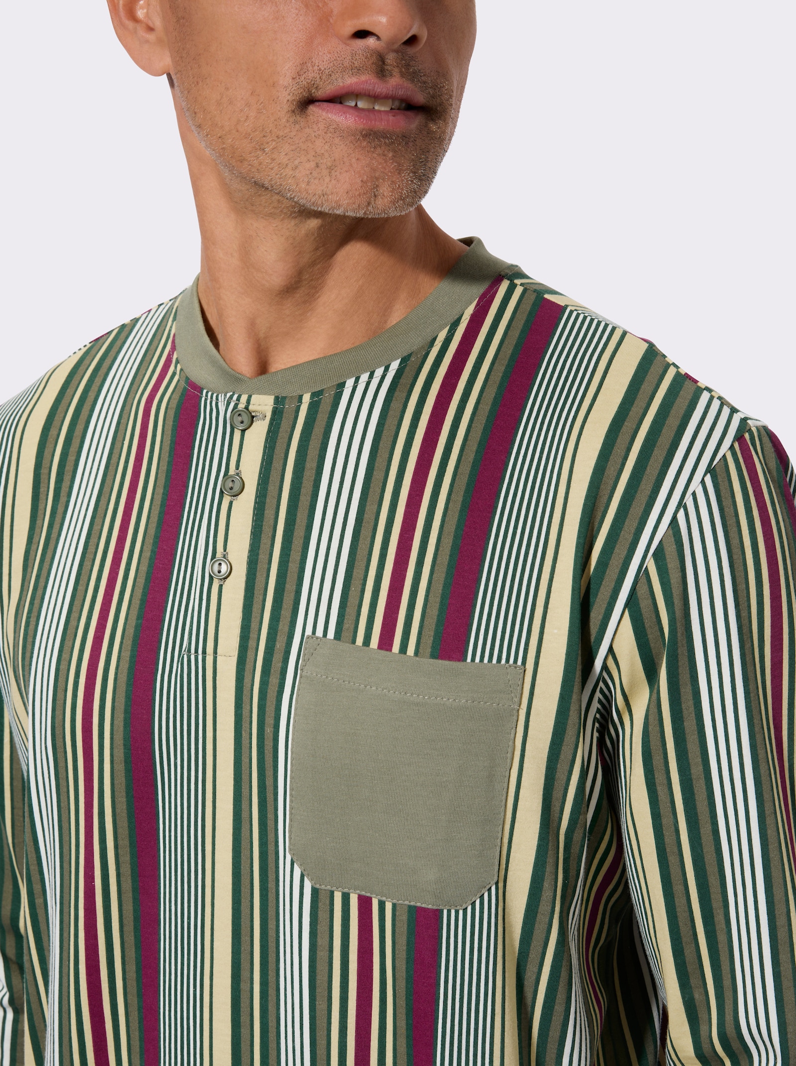 Pyžamo s elastickými náplety - khaki-proužek