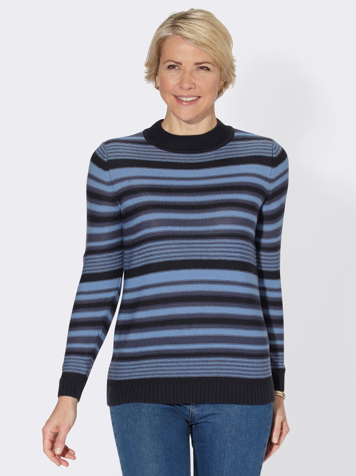 Stehkragenpullover - bleu-geringelt