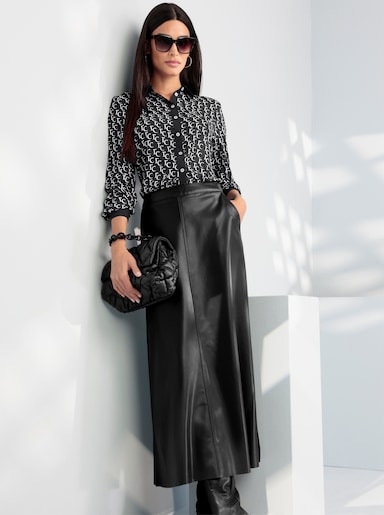 heine Hemdbluse in Crêpe-Qualität - schwarz-ecru-bedruckt