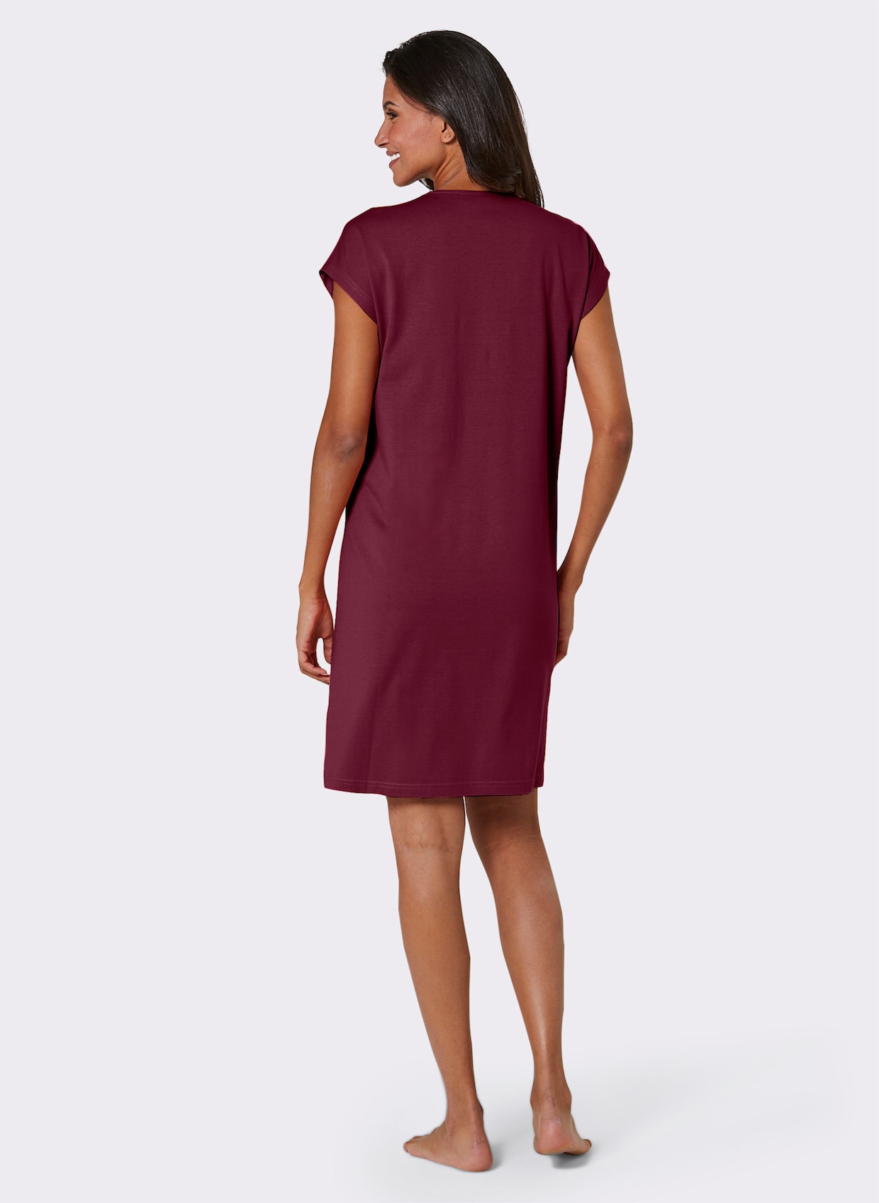 wäschepur Chemise de nuit - bordeaux imprimé + papaye imprimé