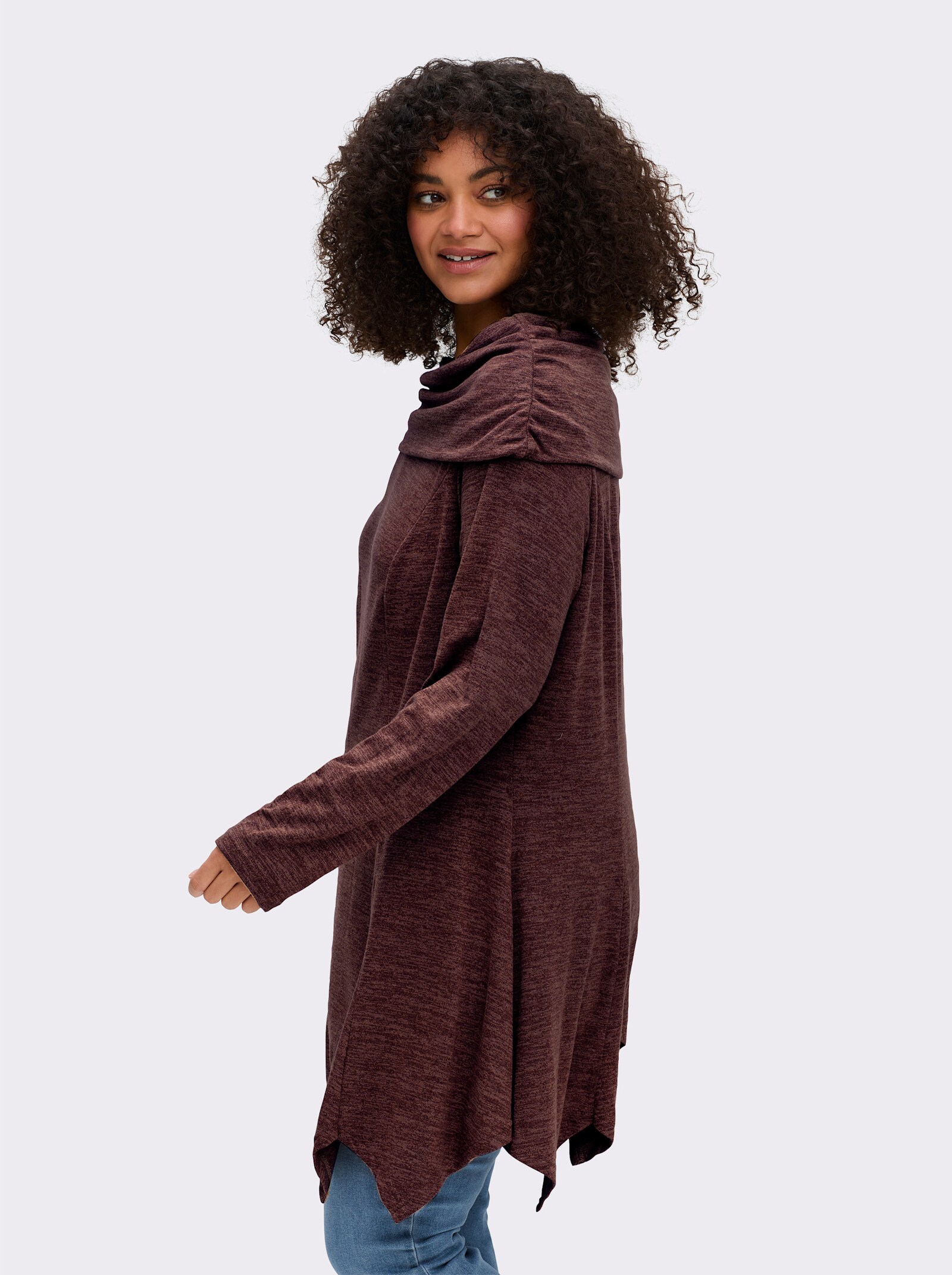 sheego by Joe Browns Longsweatshirt im Strick-Look - bordeaux-schwarz-meliert