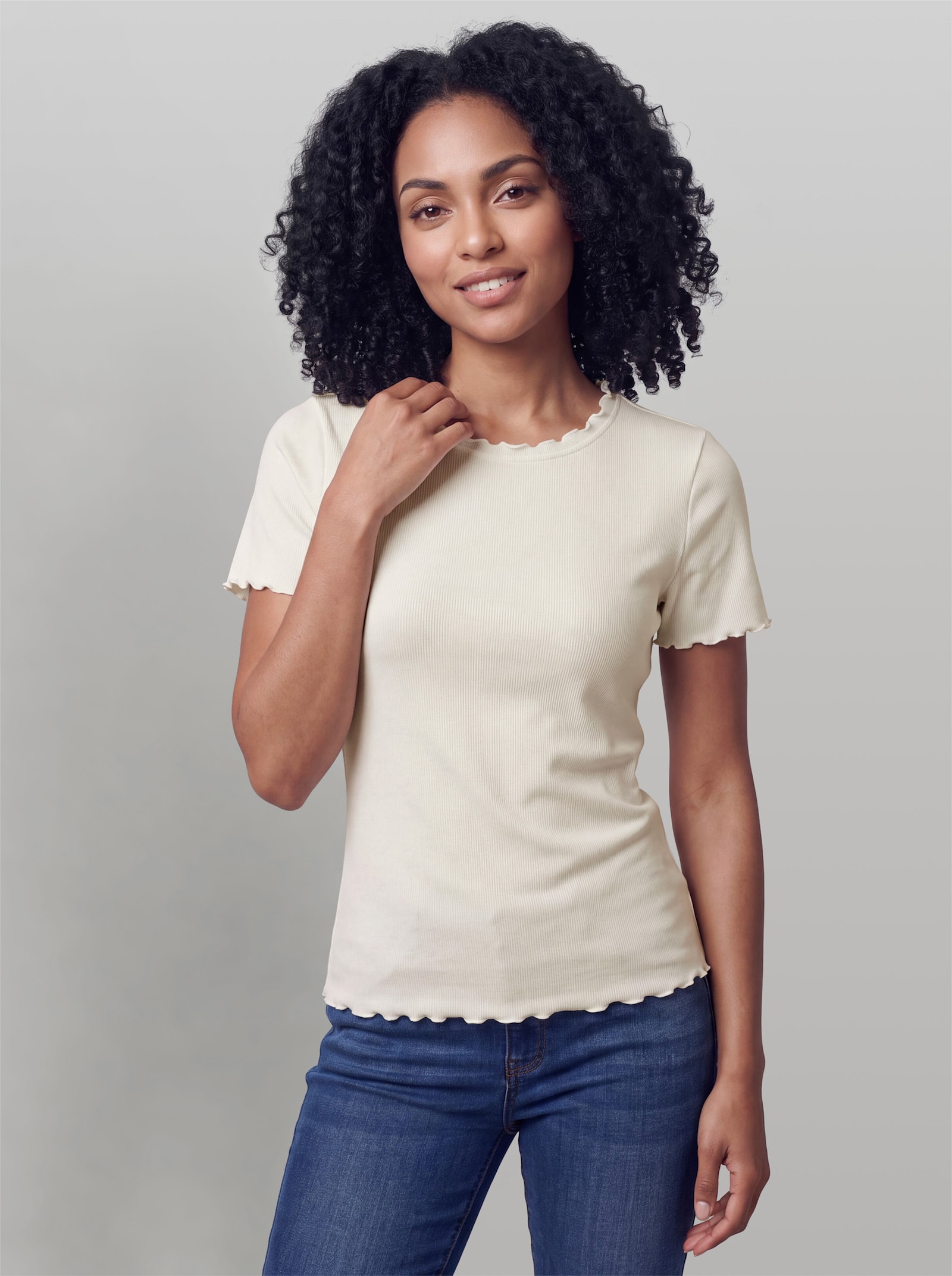 heine Rippshirt mit Wellenkanten - ecru