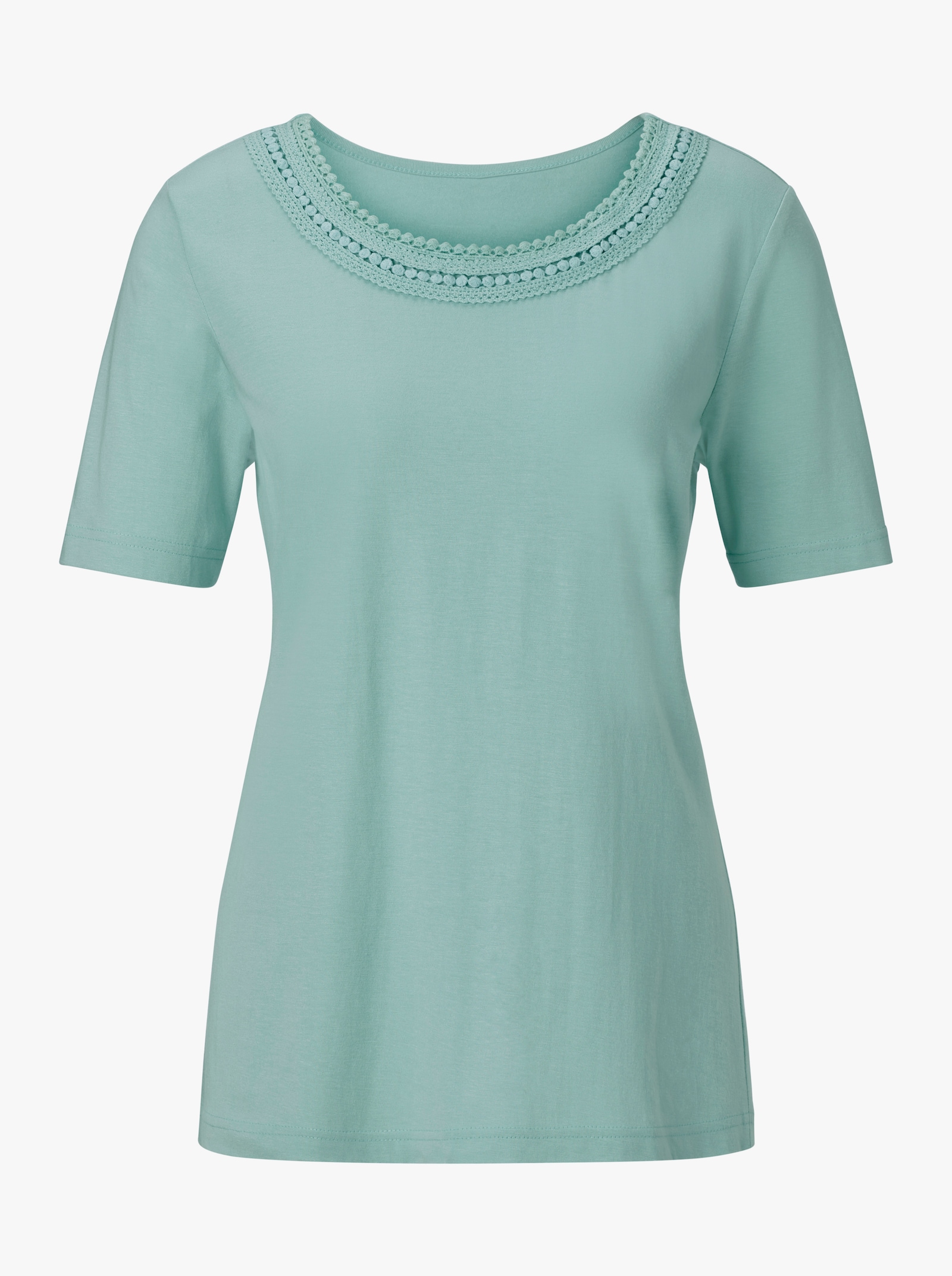 Rundhalsshirt mit Spitzen-Verzierung - mint