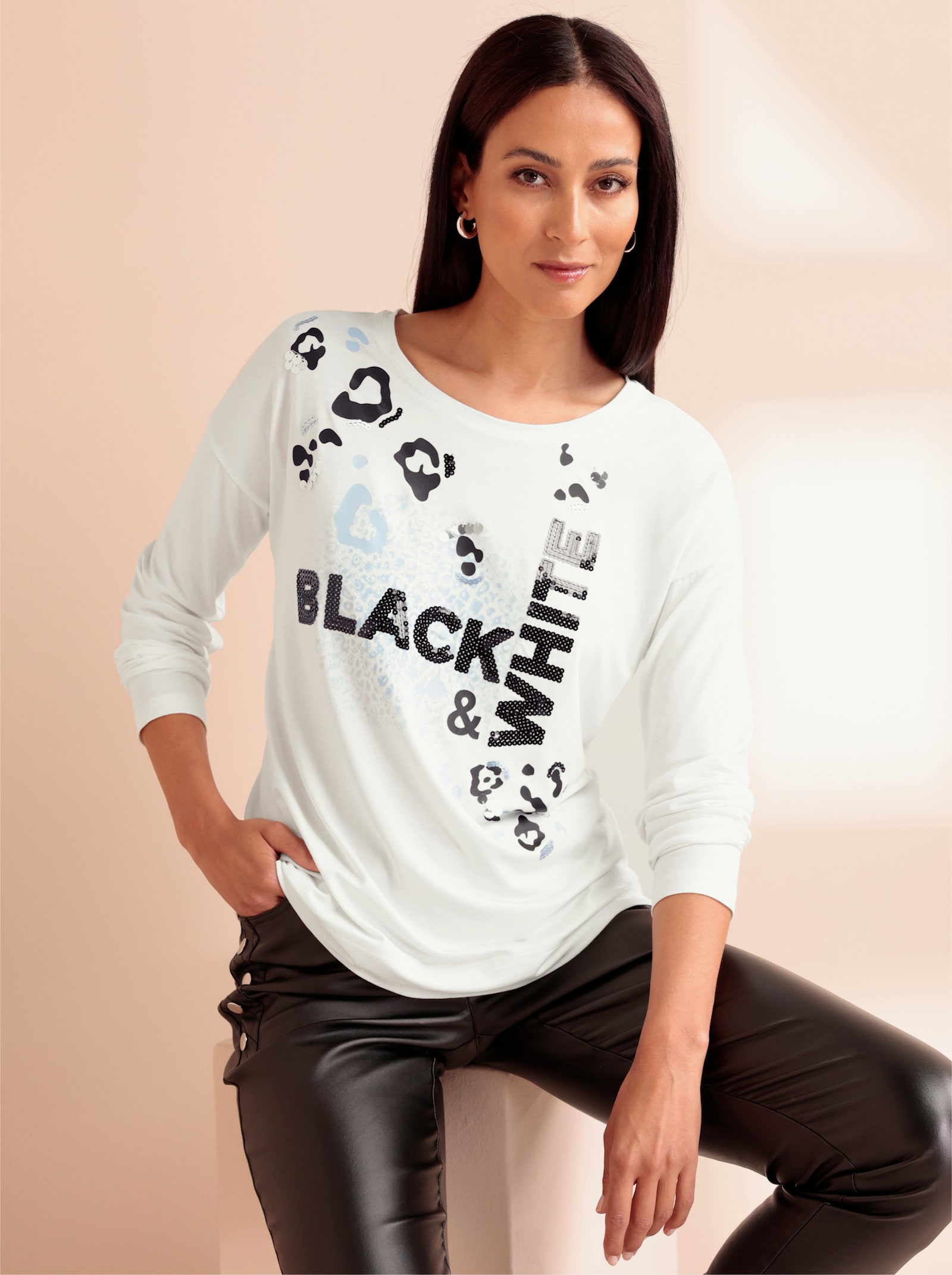 heine Langarmshirt mit kleinen Seitenschlitzen - ecru