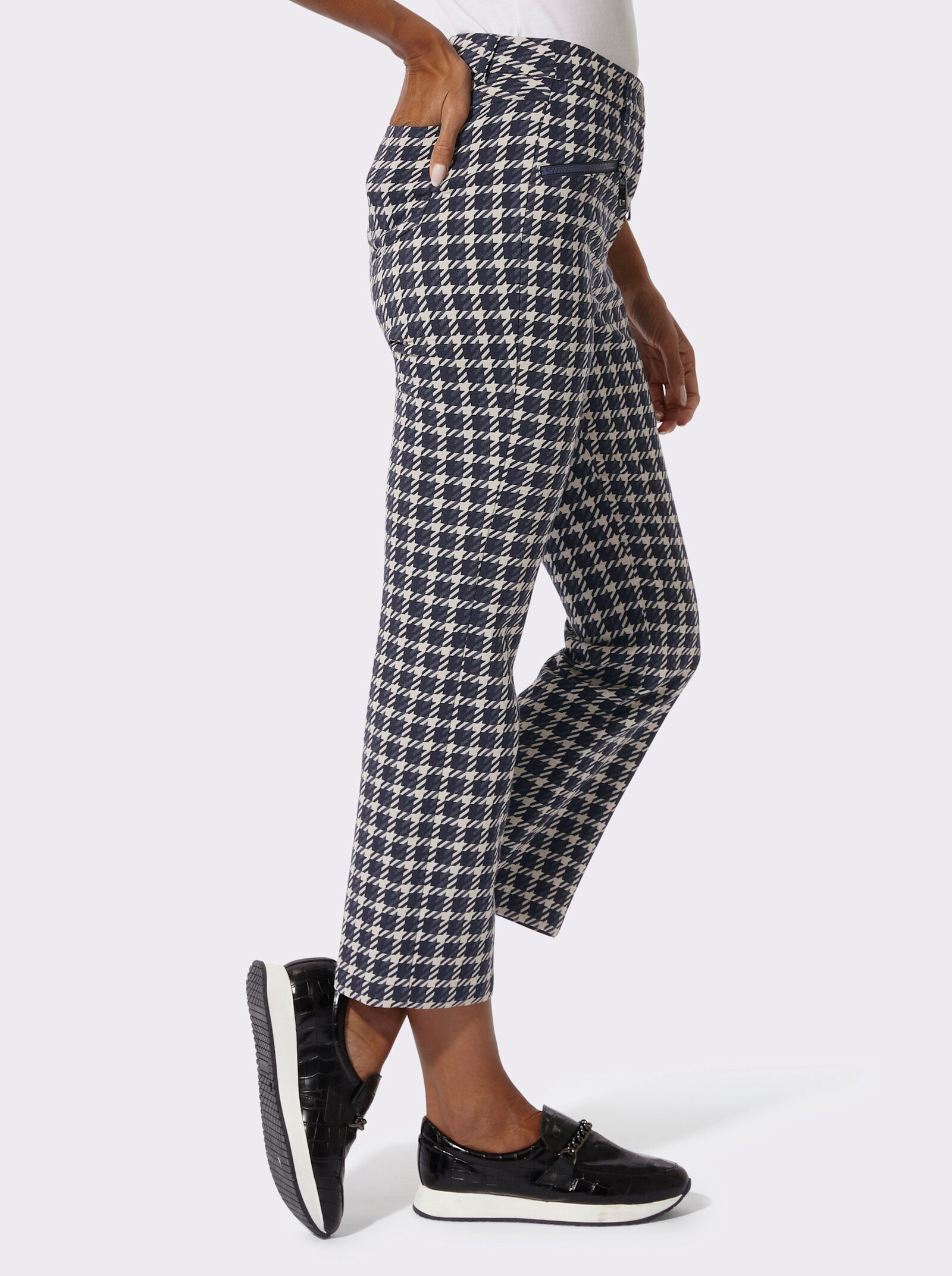 Hose mit Jacquard-Muster - marine-champagner-gemustert