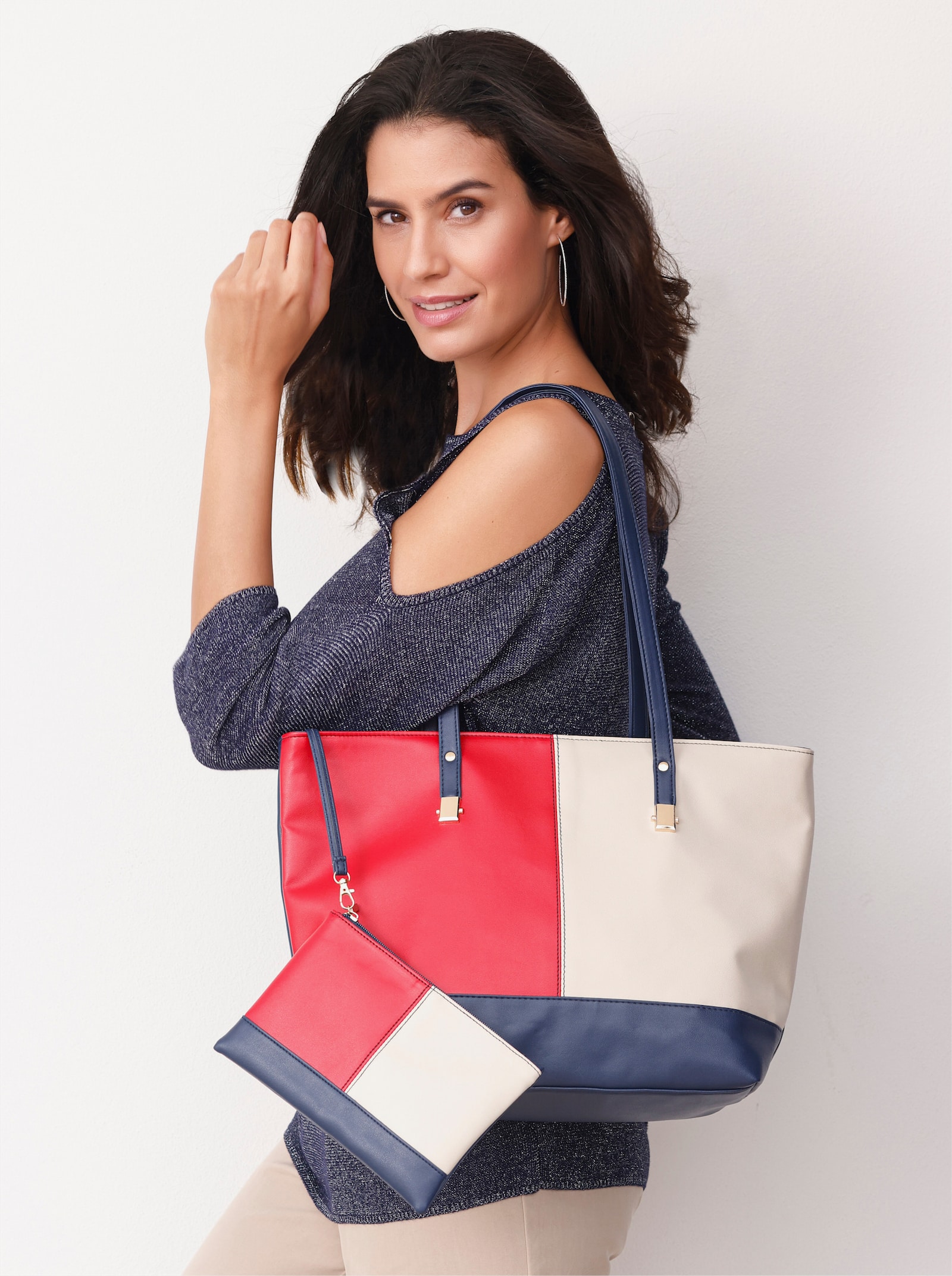 Handtasche mit Kosmetiktasche - rot