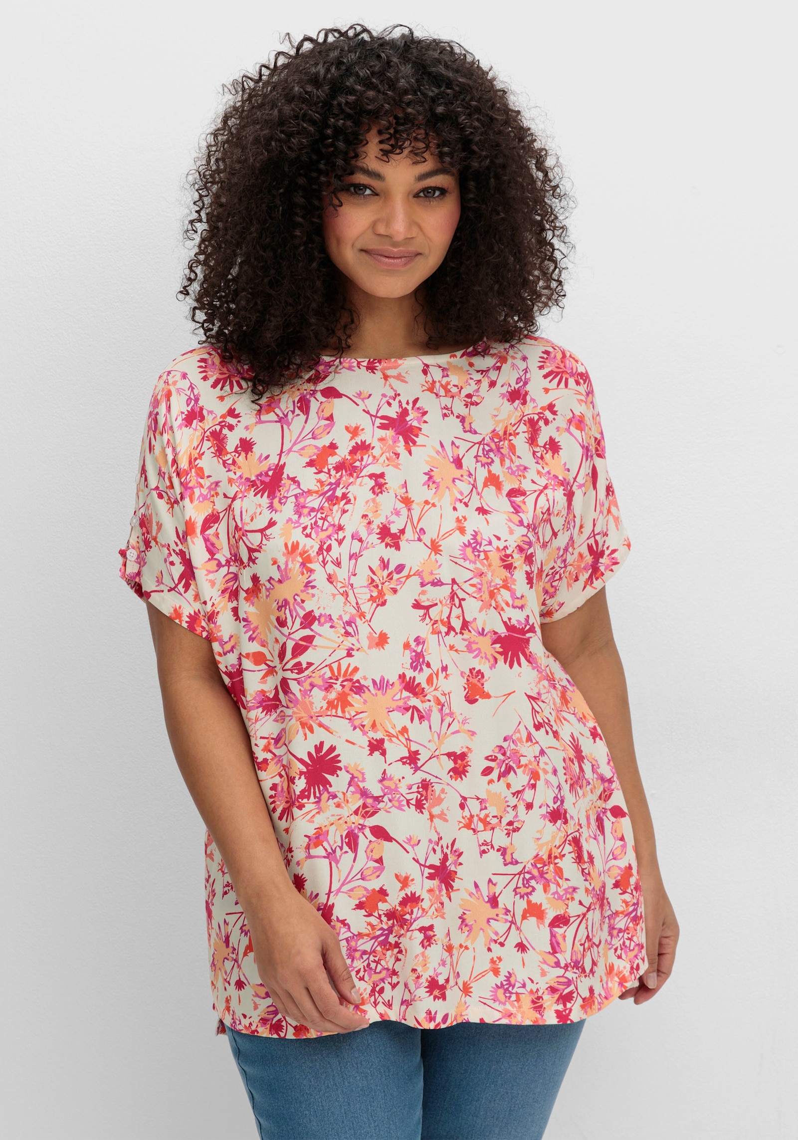 sheego Tunika mit Cut-outs an den Ärmeln - champagner-gemustert