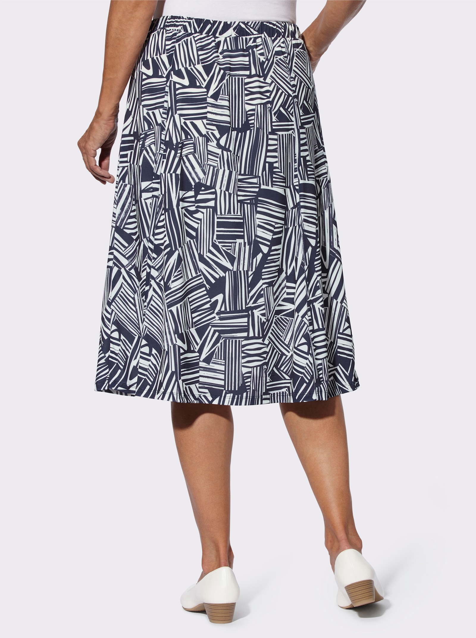 Bahnenrock mit Rundum-Dehnbund - marine-ecru-bedruckt