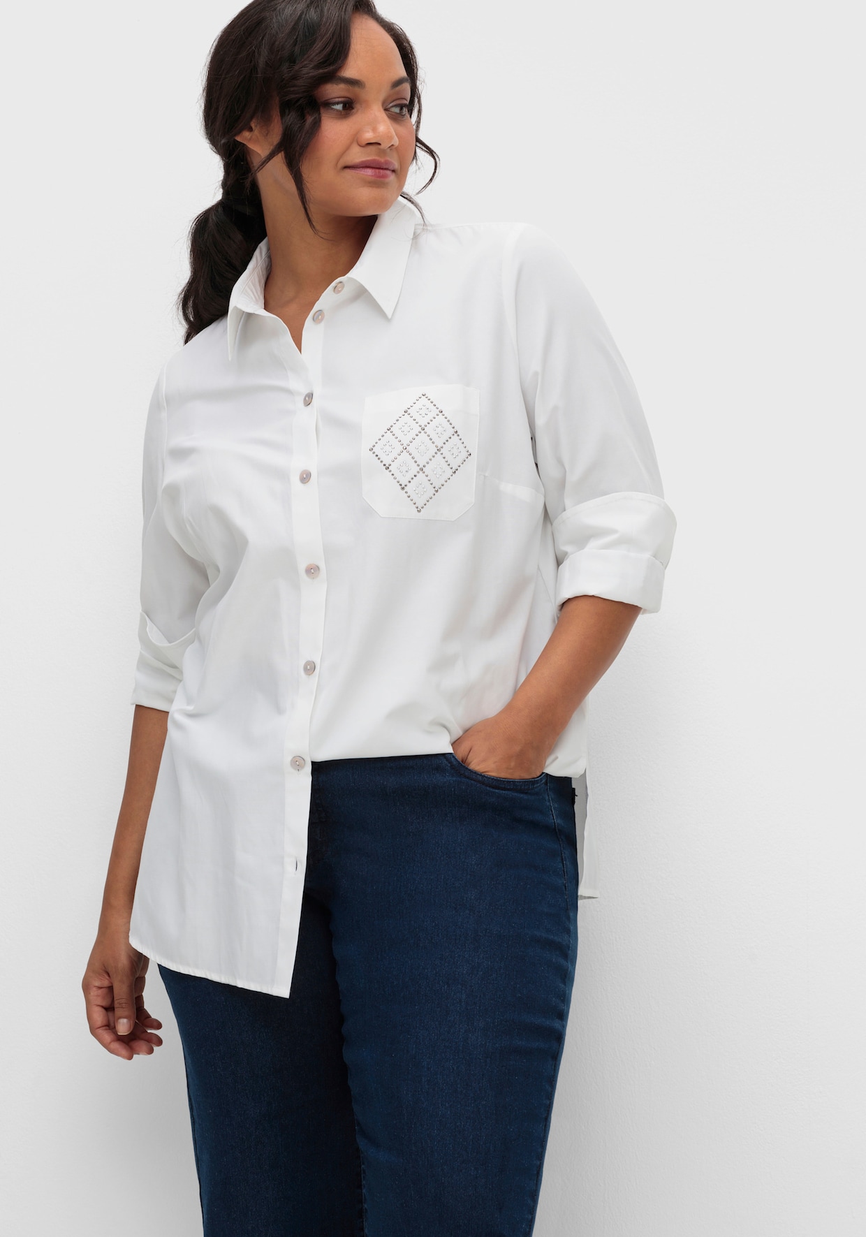 Jeans mit weitem Bein - blue-stone-washed