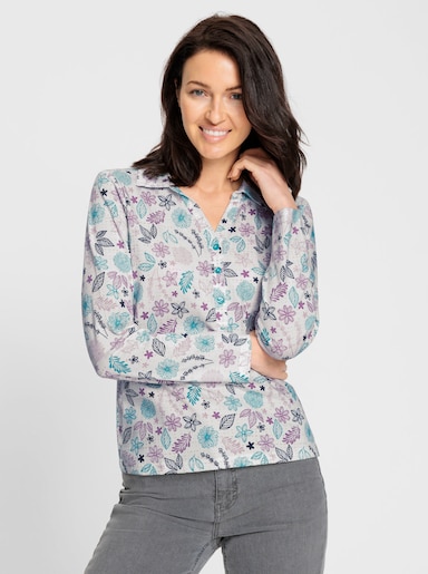 Poloshirt floral bedruckt - ecru-mauve-bedruckt