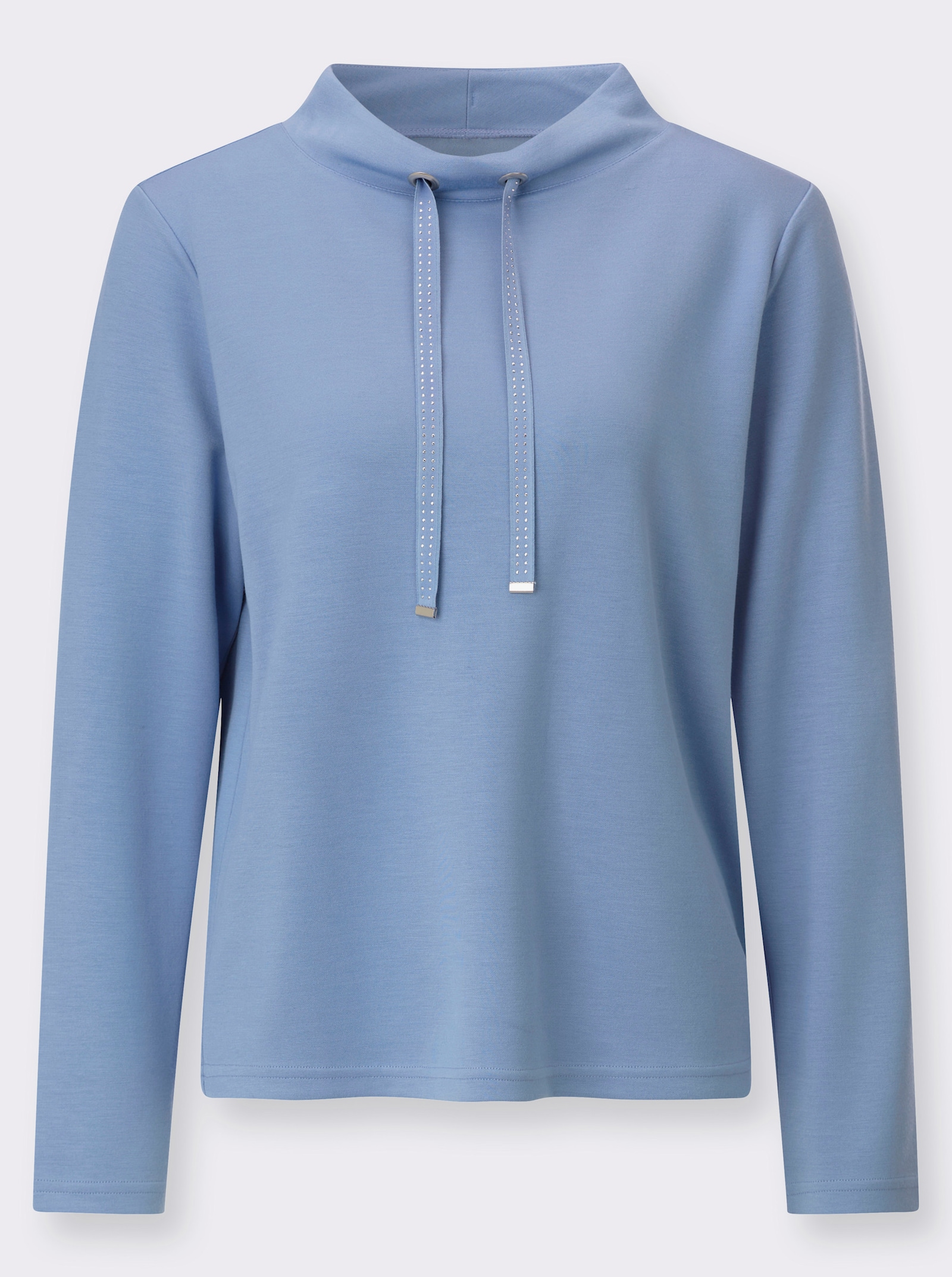 Stehkragenshirt mit Metall-Steinchen auf Bindeband - bleu