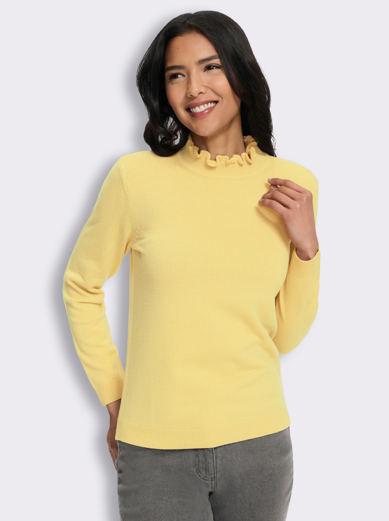 Stehkragenpullover in flauschiger Qualität - zitrone