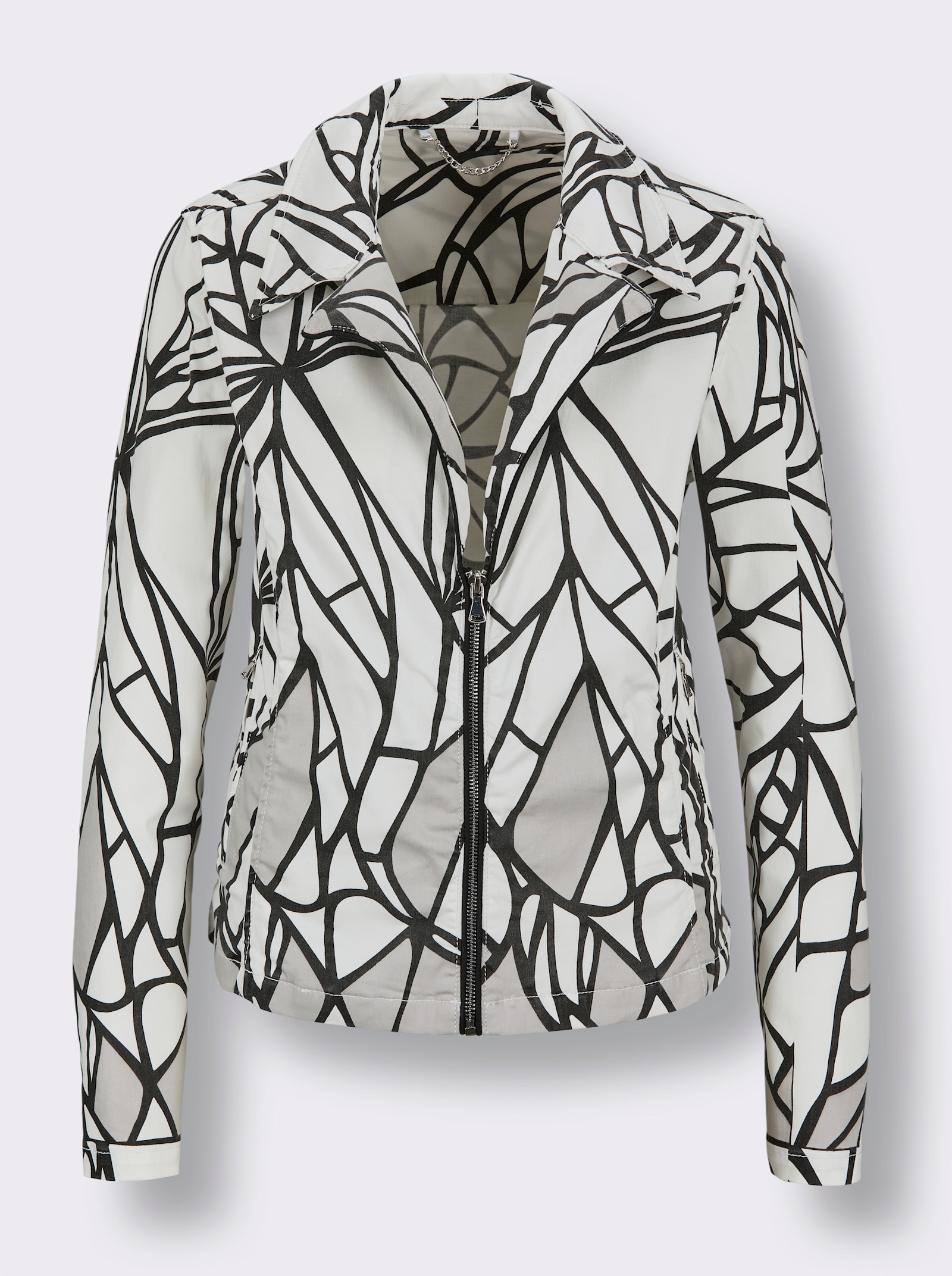 CREATION L PREMIUM Jeansjacke im Blätterdessin - weiß-schwarz-bedruckt