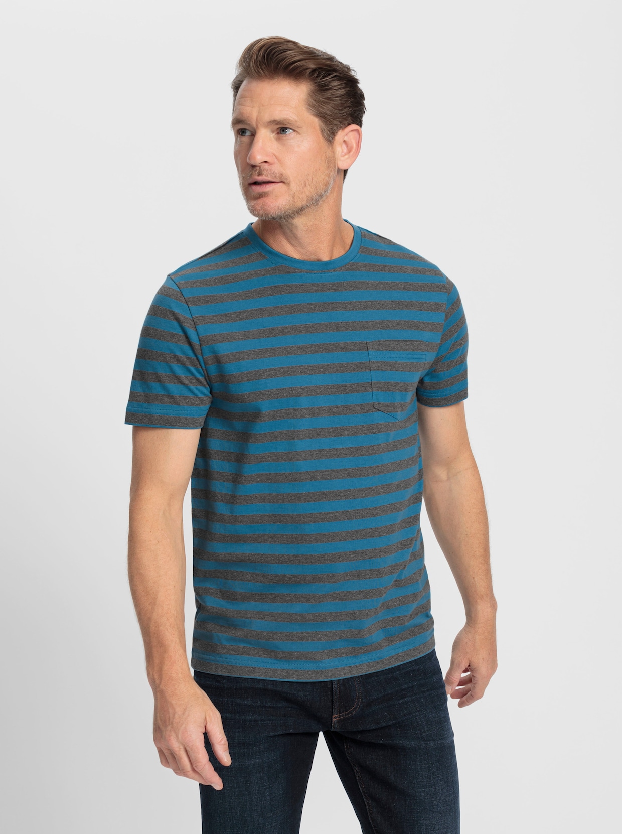 Catamaran T-shirt - topaas-antraciet-gestreept