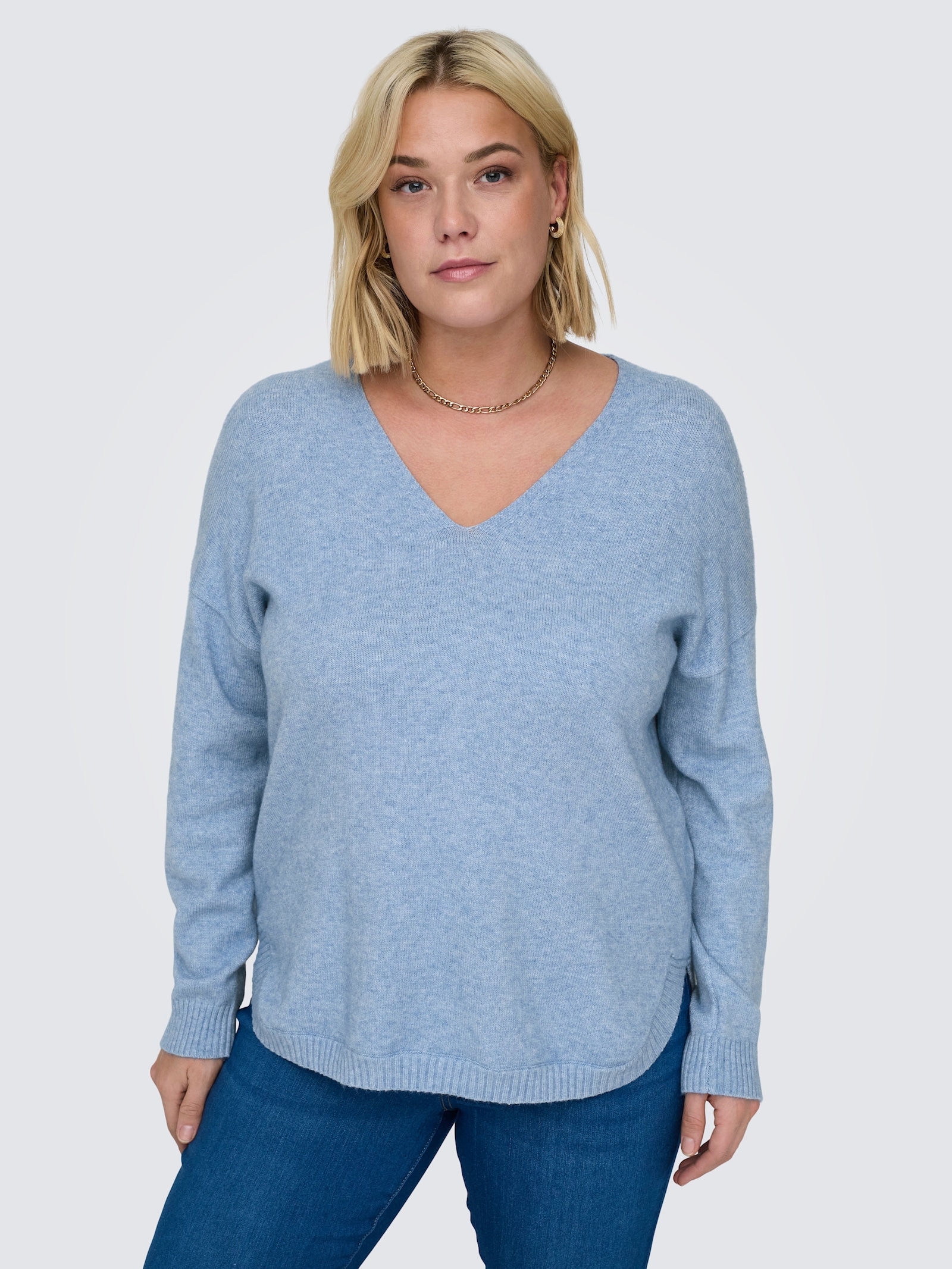 ONLY CARMAKOMA V-Ausschnitt-Pullover - allure detail:melange
