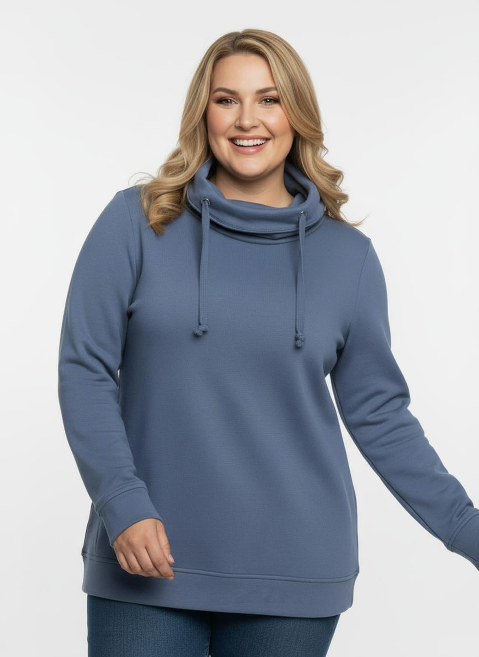 Sweatshirt mit halsfernem Rollkragen - blau