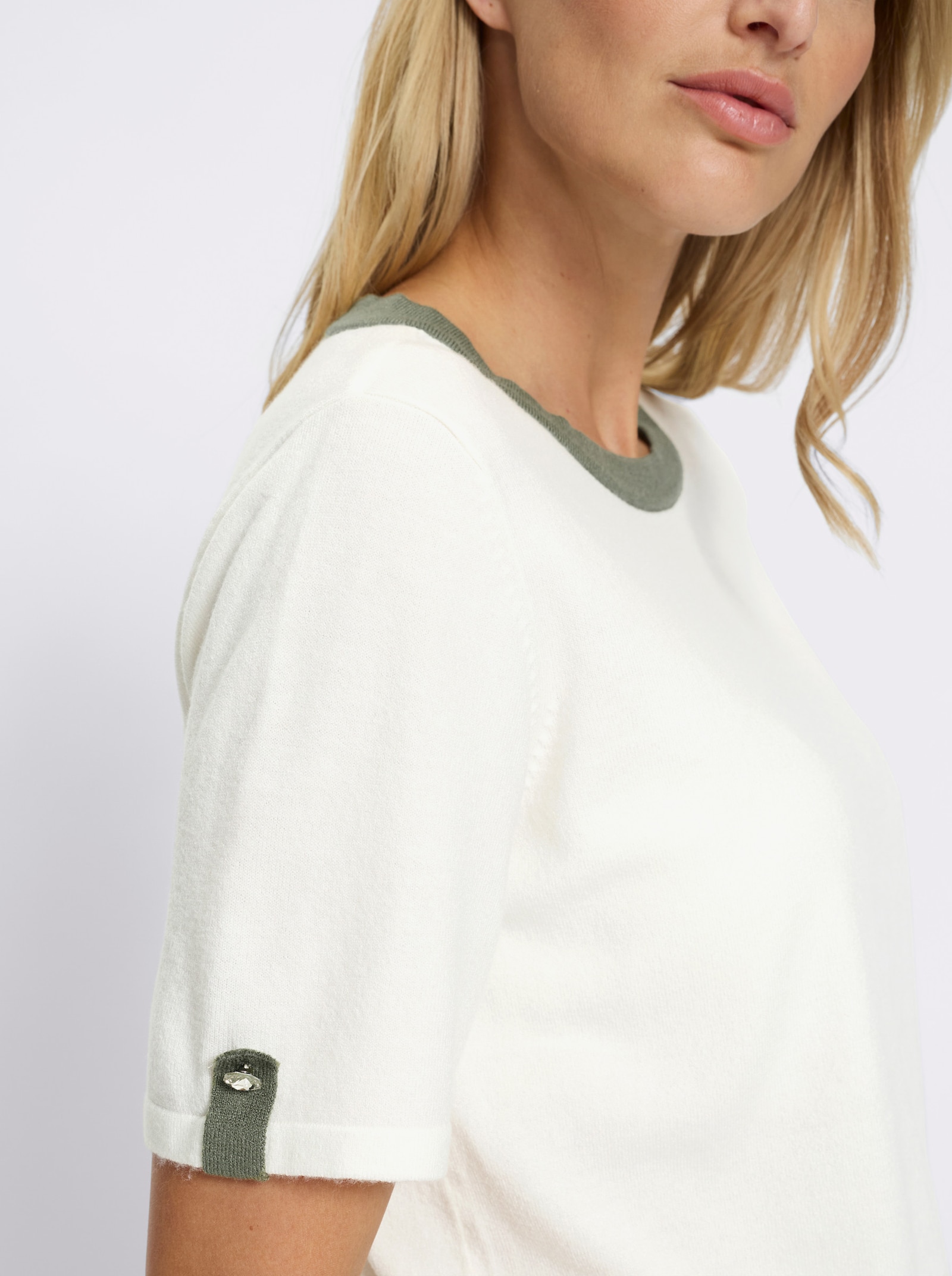 heine Pullover met korte mouwen en contrastkleurige hals - ecru