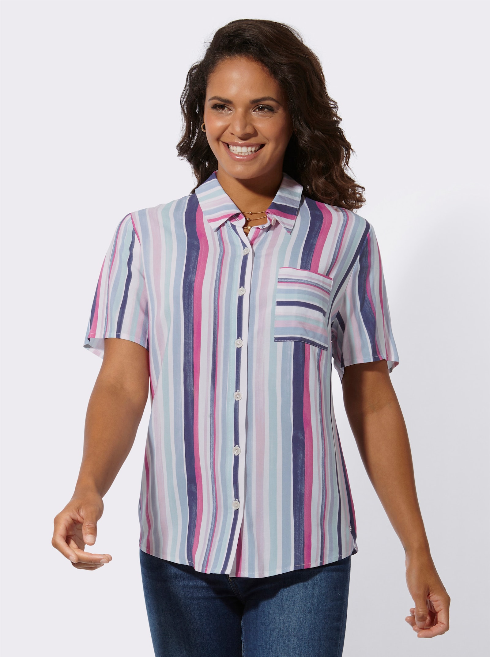 Gestreifte Bluse aus reiner Viskose - erika-marine-gestreift