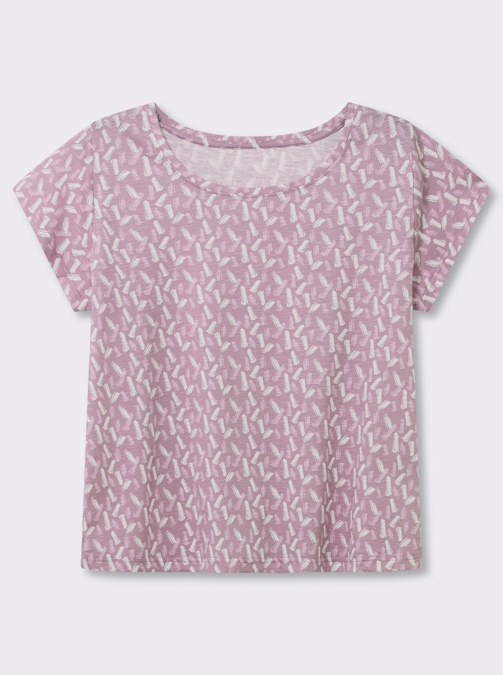 Rundhalsshirt mit Flammgarn-Struktur - mauve-ecru-bedruckt