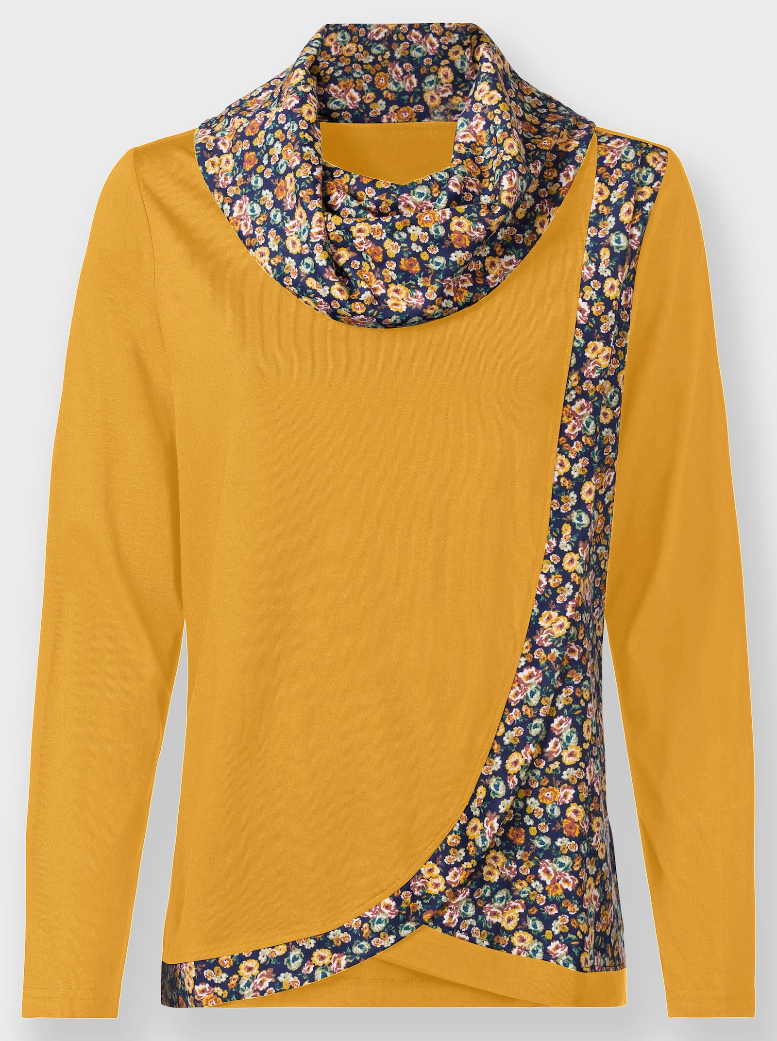 Rollkragenshirt in Wickel-Optik - ocker-marine-gemustert