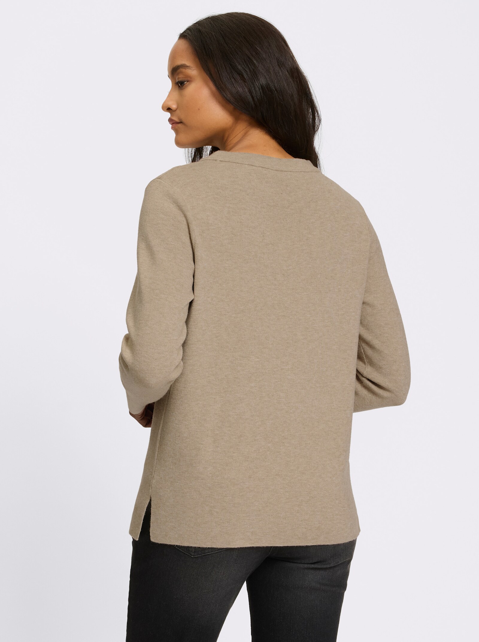 heine Pullover mit Seitenschlitzen - beige-meliert