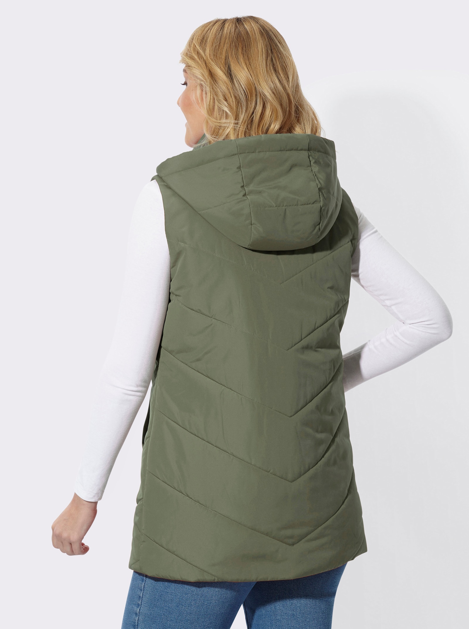 Longweste mit Steppmuster - khaki