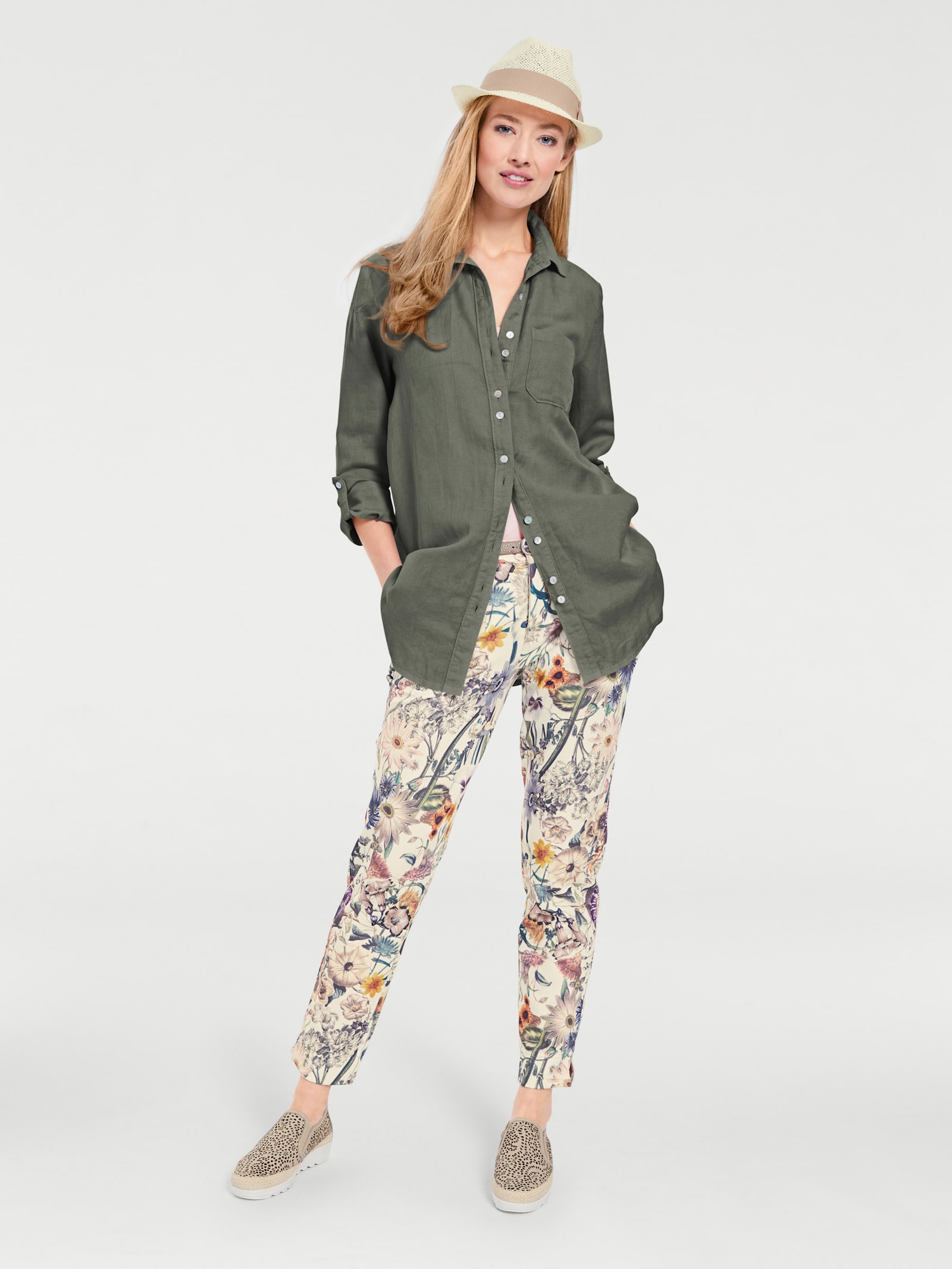 heine Hemdbluse im Baumwoll-Leinen-Mix - khaki