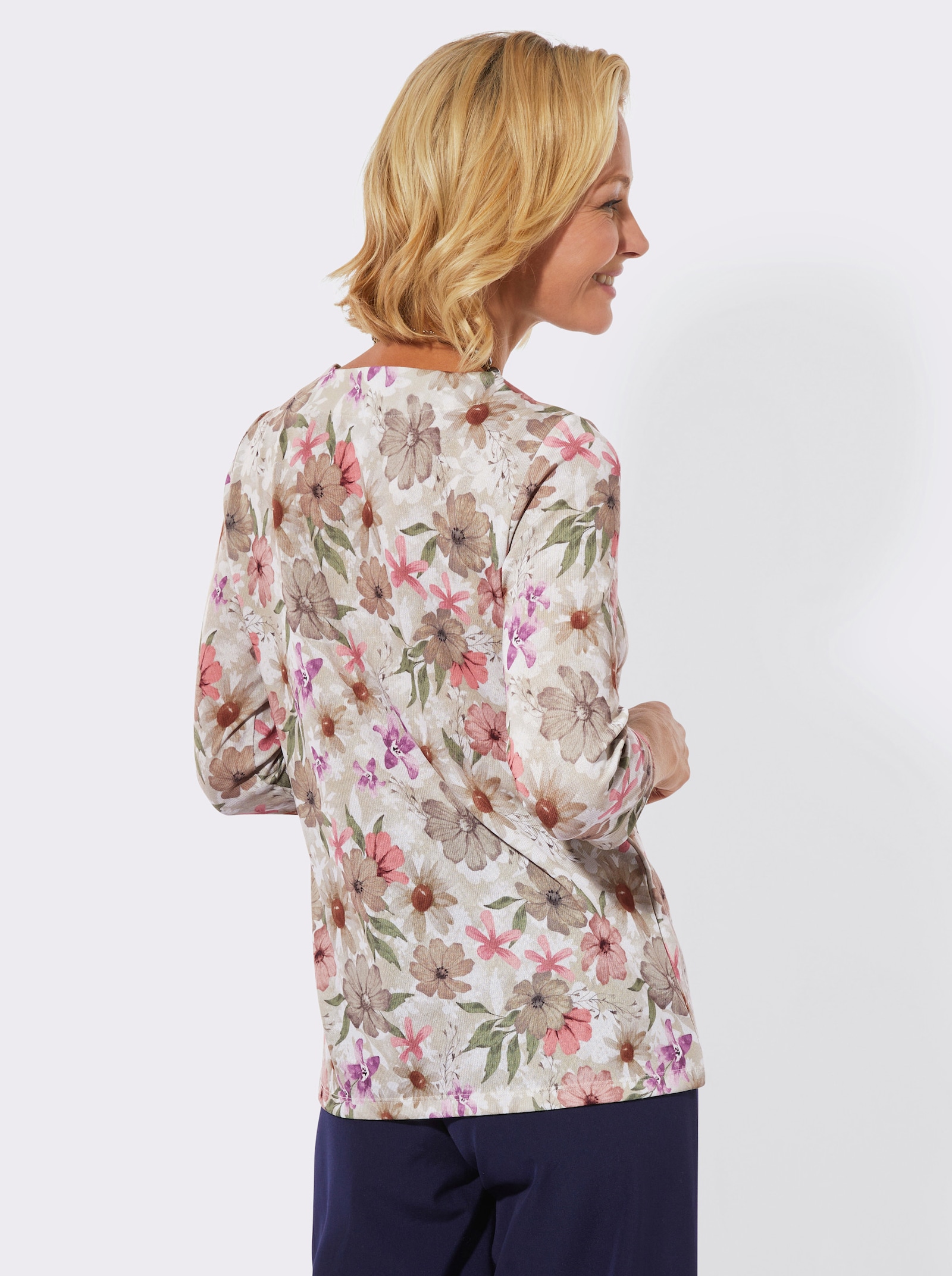 Rundhalsshirt mit 3/4-Ärmeln - sand-taupe-bedruckt