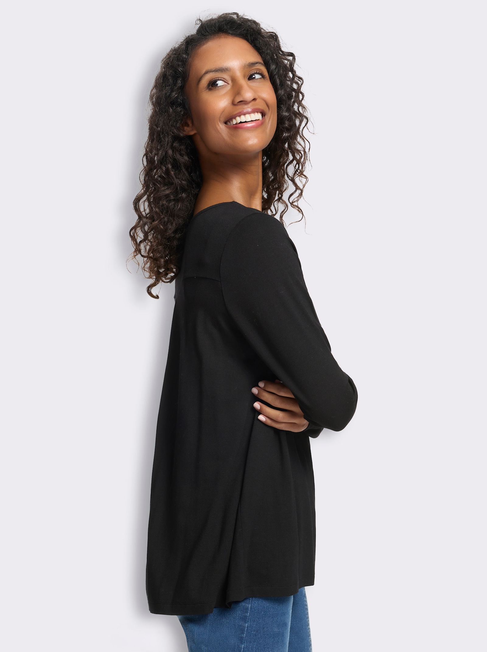 heine Rundhalsshirt in A-Form - schwarz