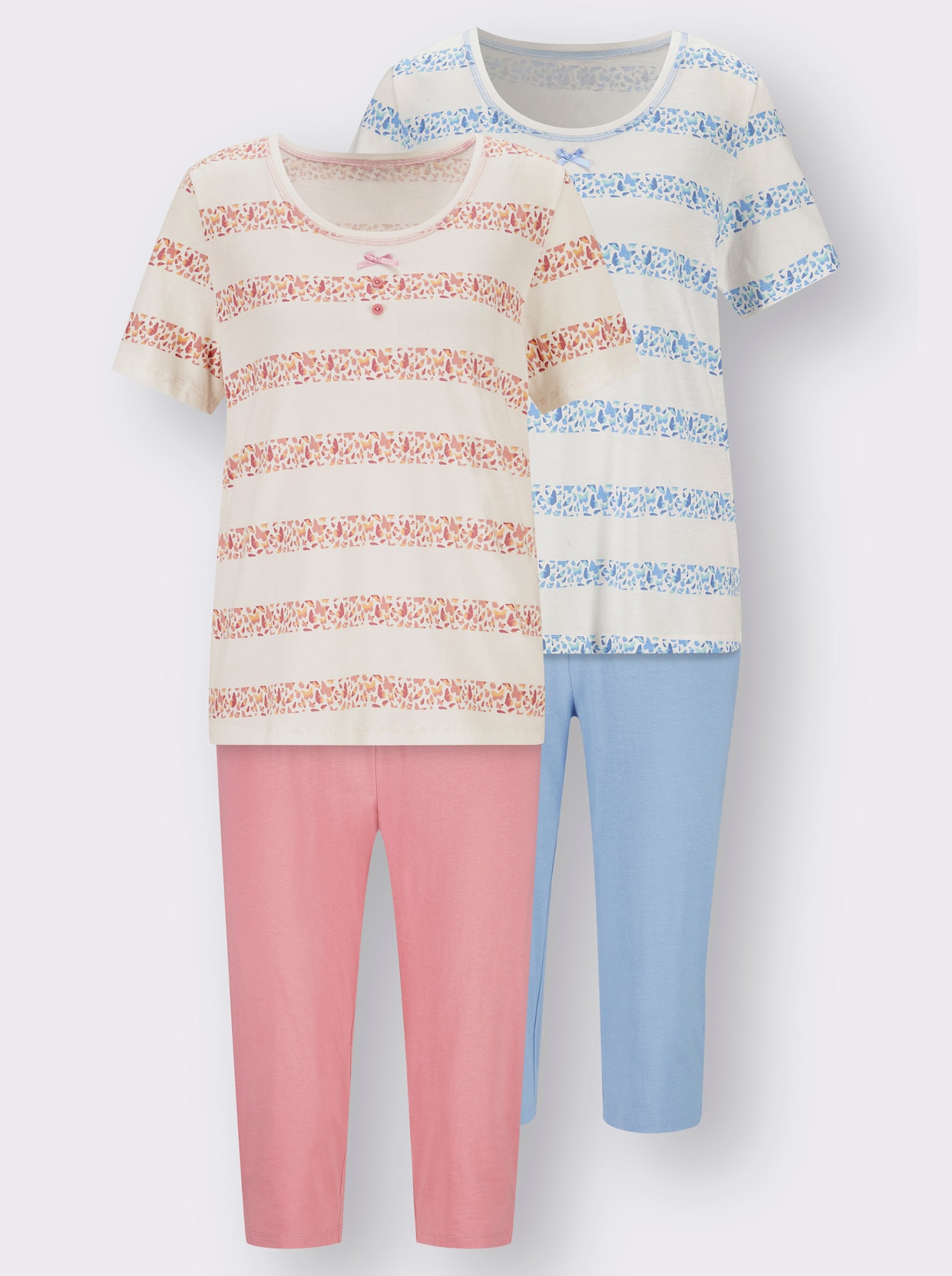 wäschepur Capripakken - ecru/hemels blauw bedrukt + ecru/oudroze bedrukt
