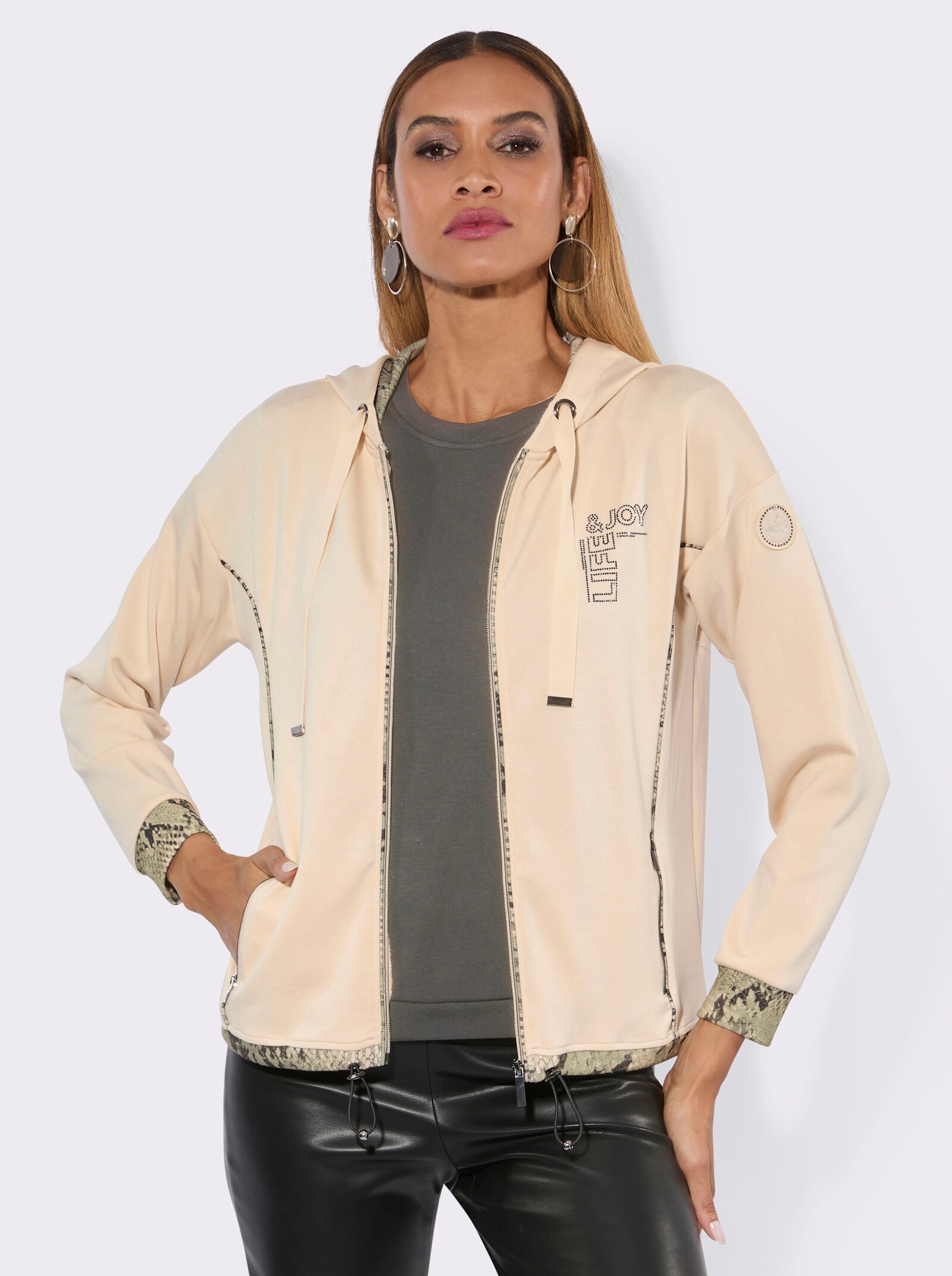 Shirtjacke mit Metallplättchen-Verzierung - elfenbein-graphit
