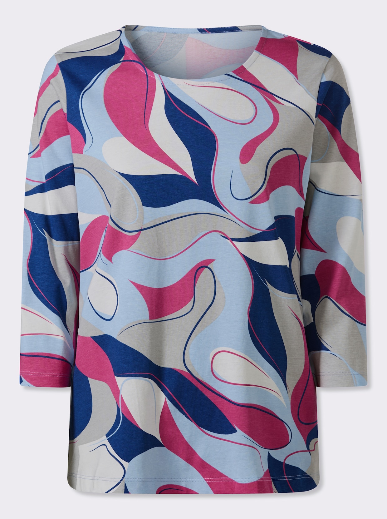 3/4-Arm-Shirt - hellgrau-fuchsia-bedruckt