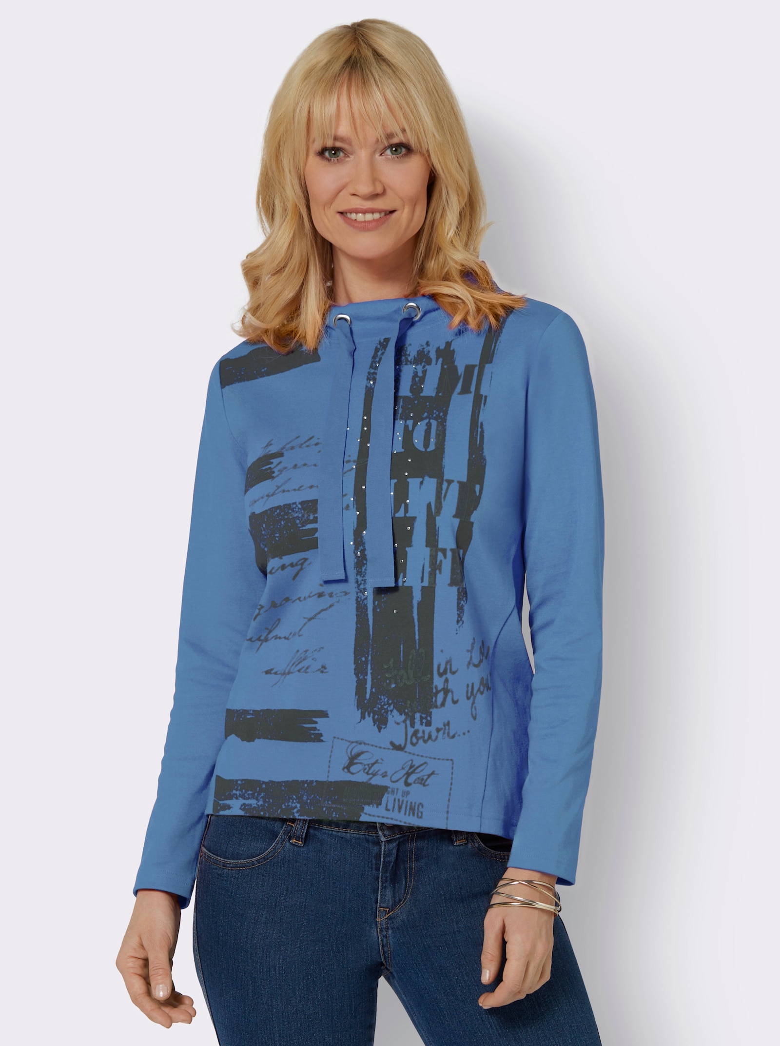 Sweatshirt mit grafischem Druck - mittelblau