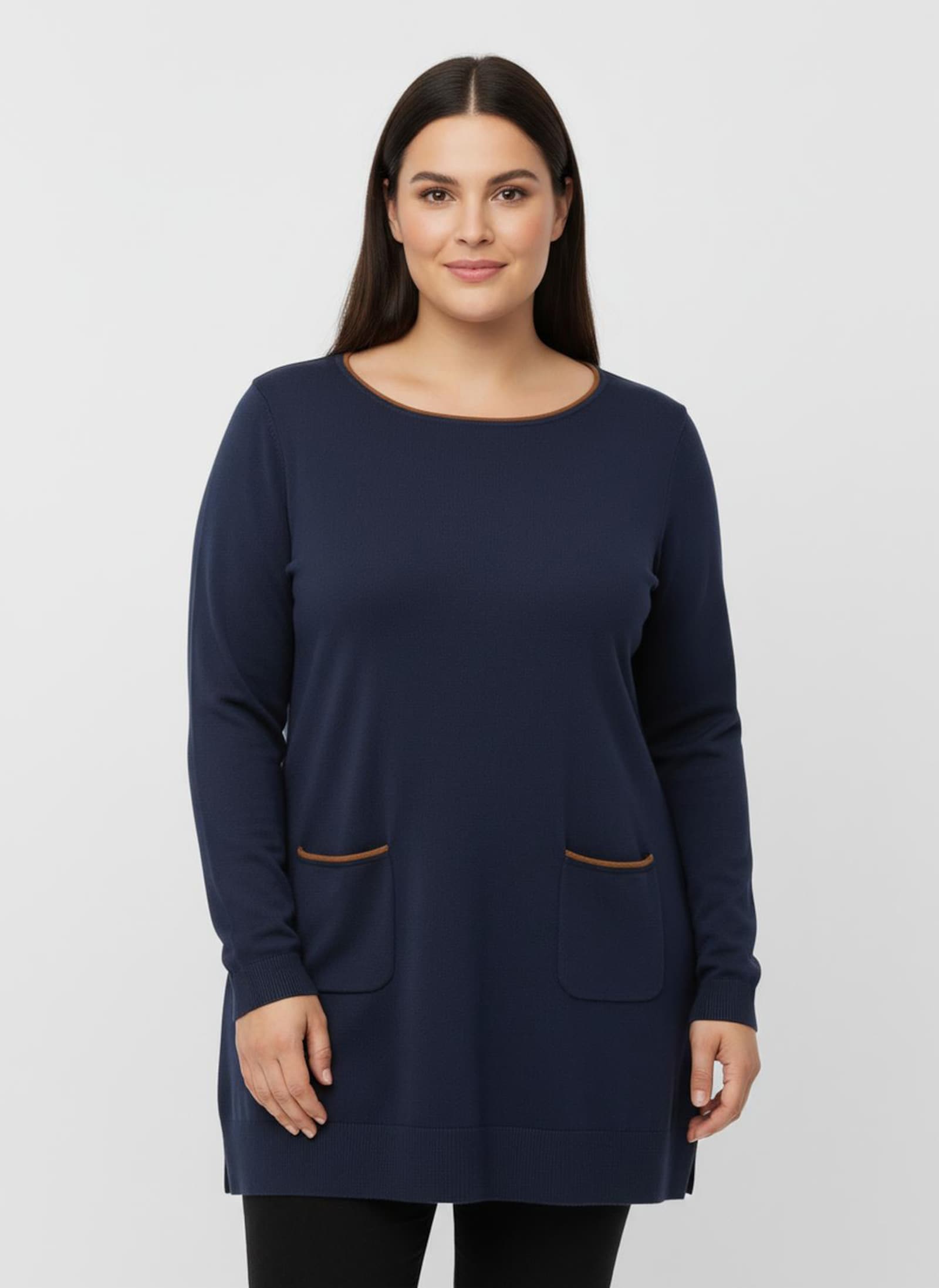 Longpullover mit Kontrast-Rollsaum - dunkelblau