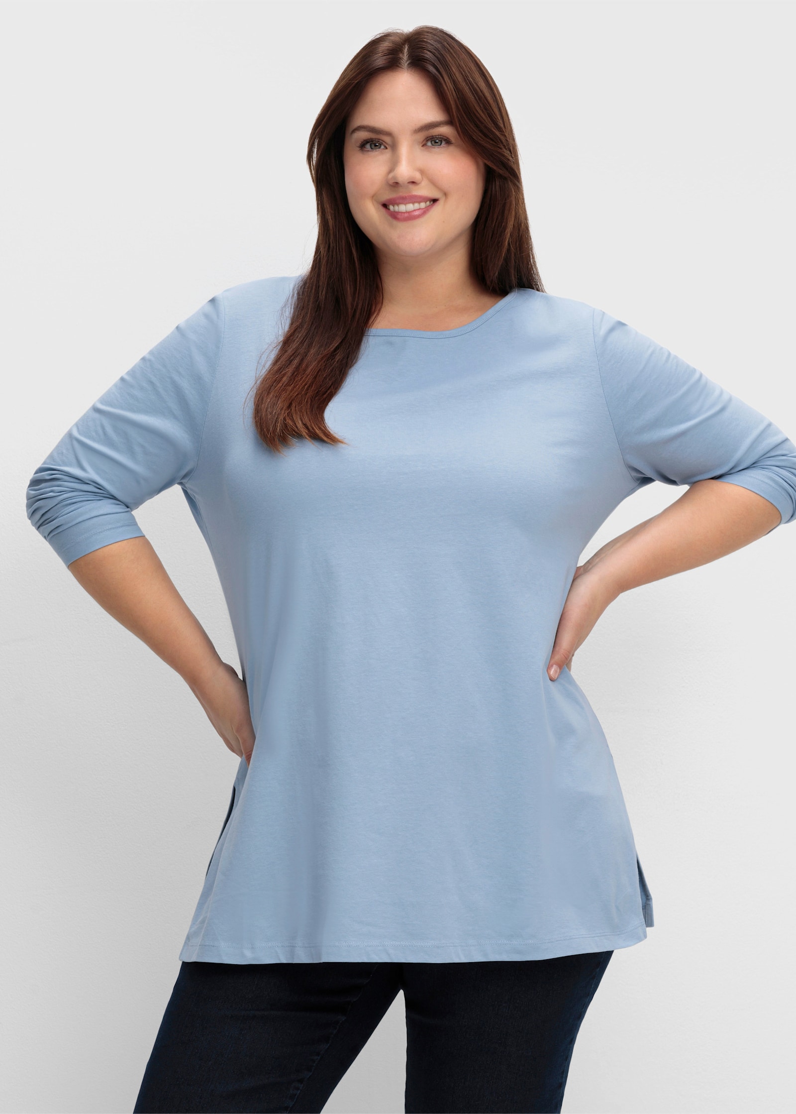 Langarmshirt mit hohen Seitenschlitzen - bleu