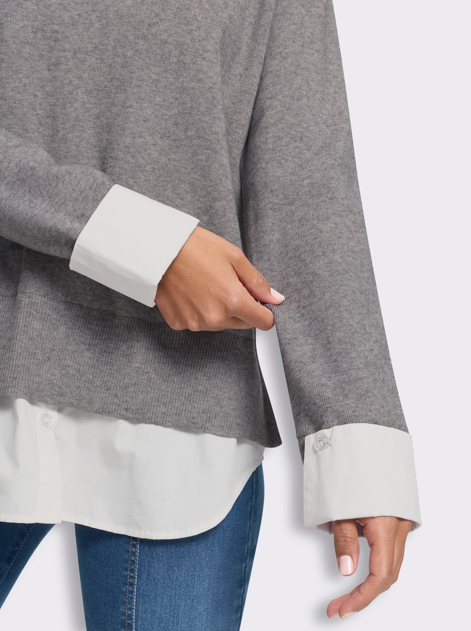 heine Feinstrickpullover in 2-in-1-Optik - grau-meliert