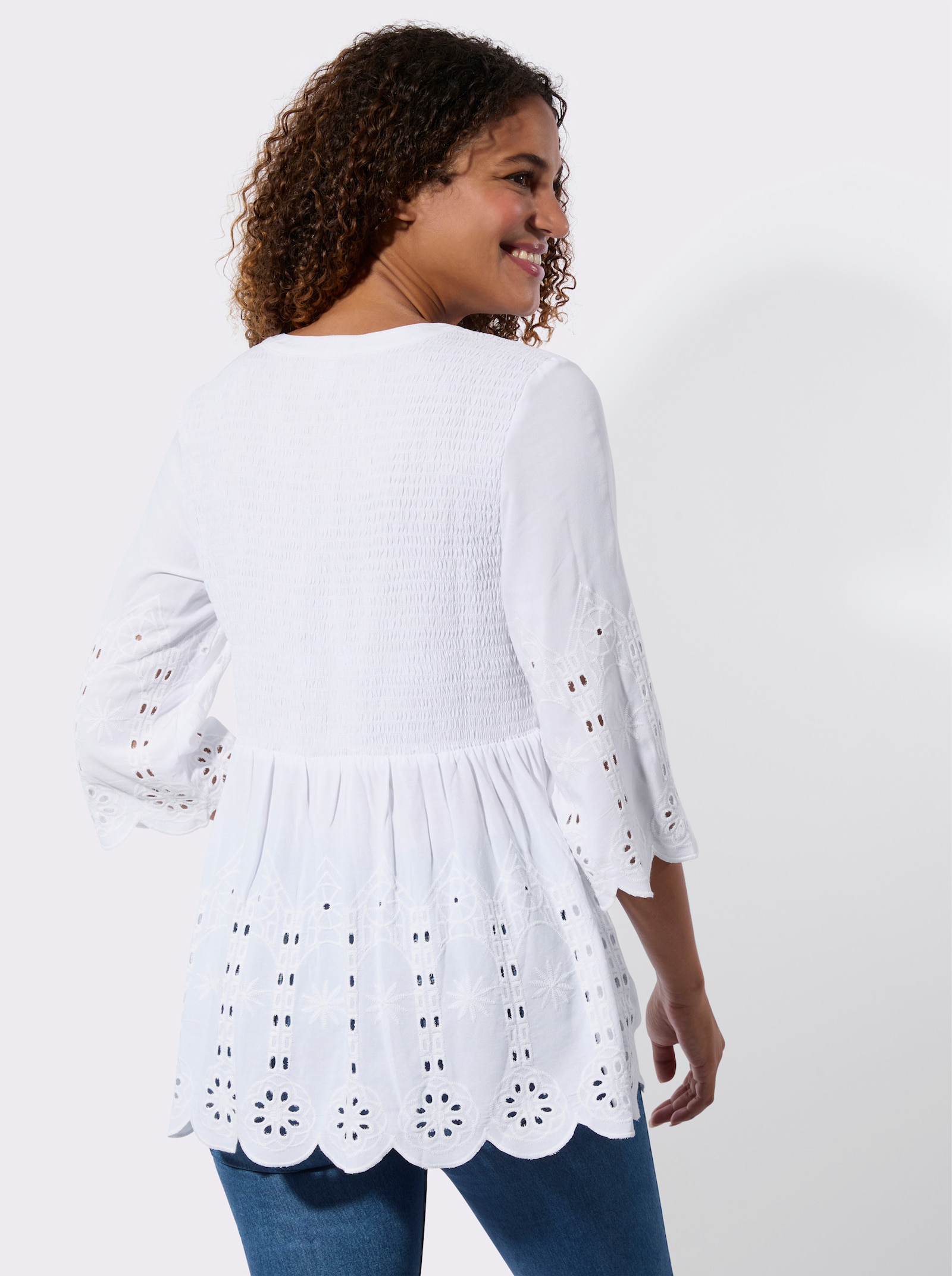 Spitzentunika mit Lockstickerei - weiß