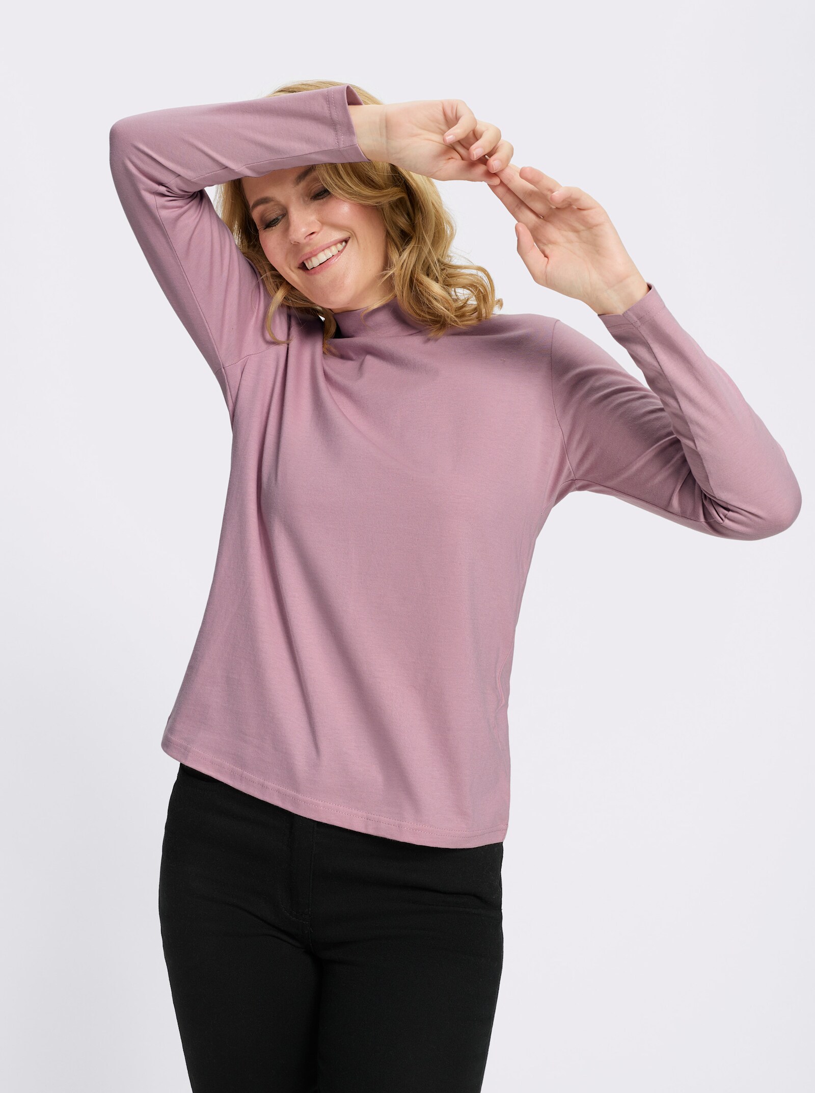 Stehkragenshirt aus reiner Baumwolle - rosé