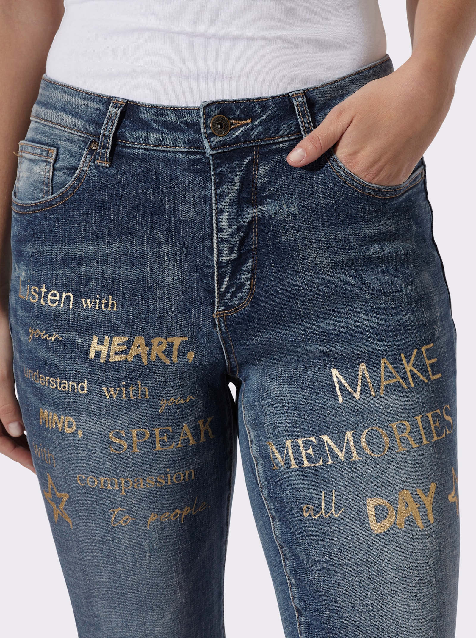 heine Jeans mit Foliendruck - blue-stone-washed