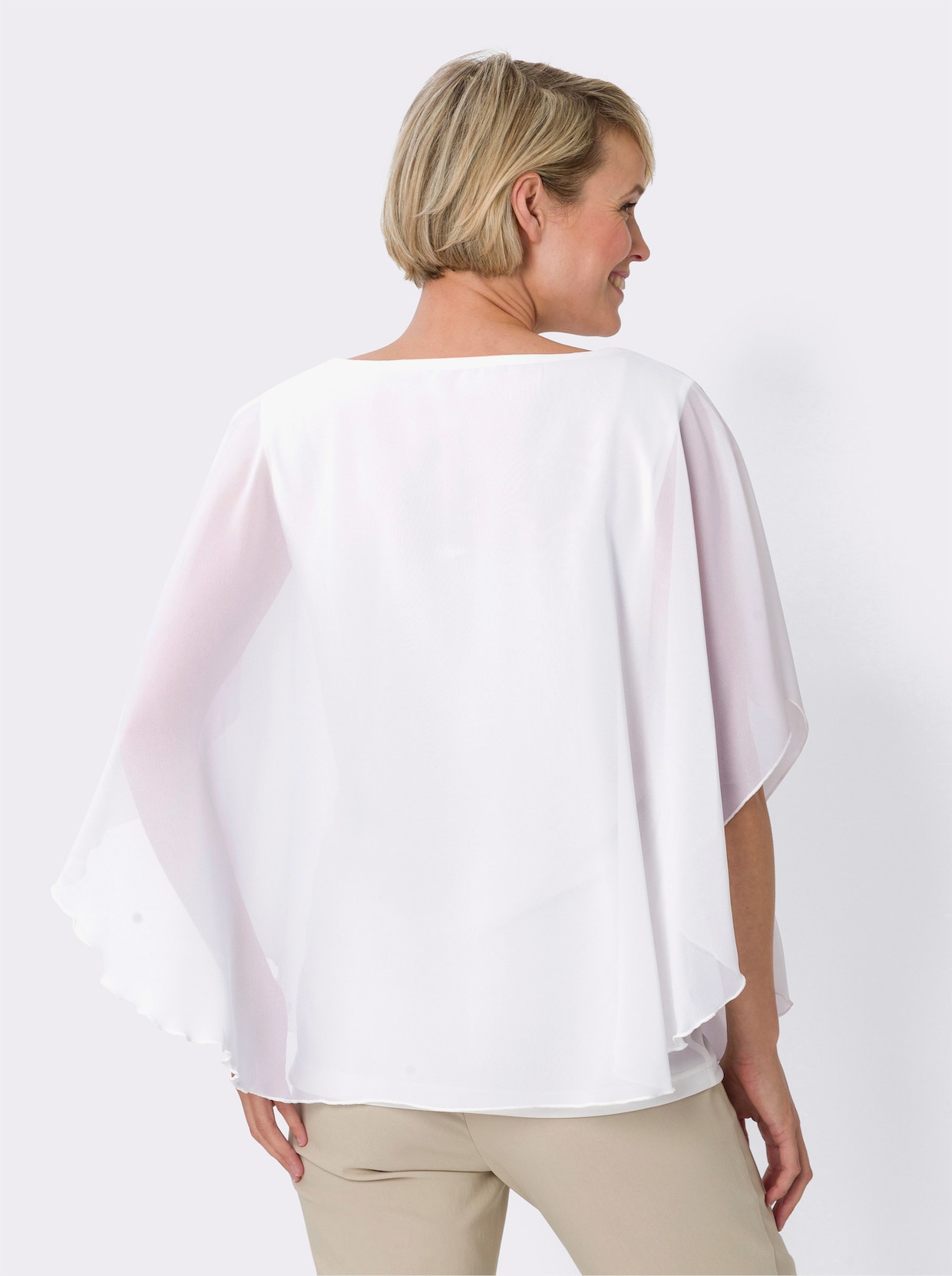 Georgetteblouse - wit/roze bedrukt