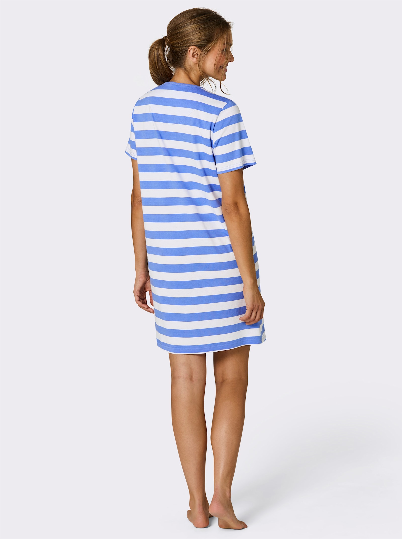 Comtessa Sleepshirt - mittelblau-ecru-gestreift