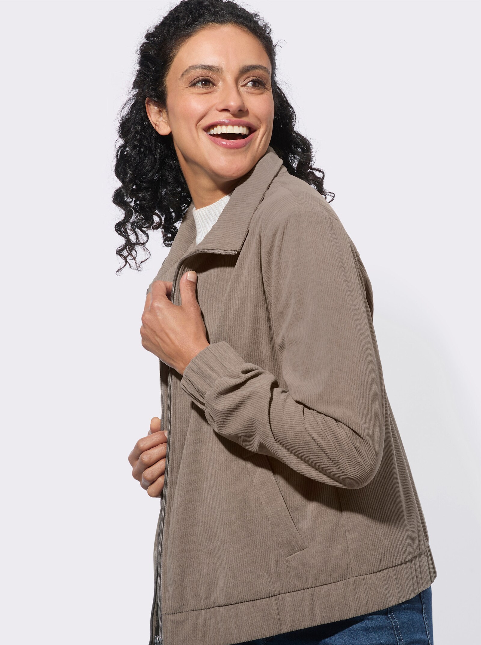 Sweatjacke aus Cord - taupe