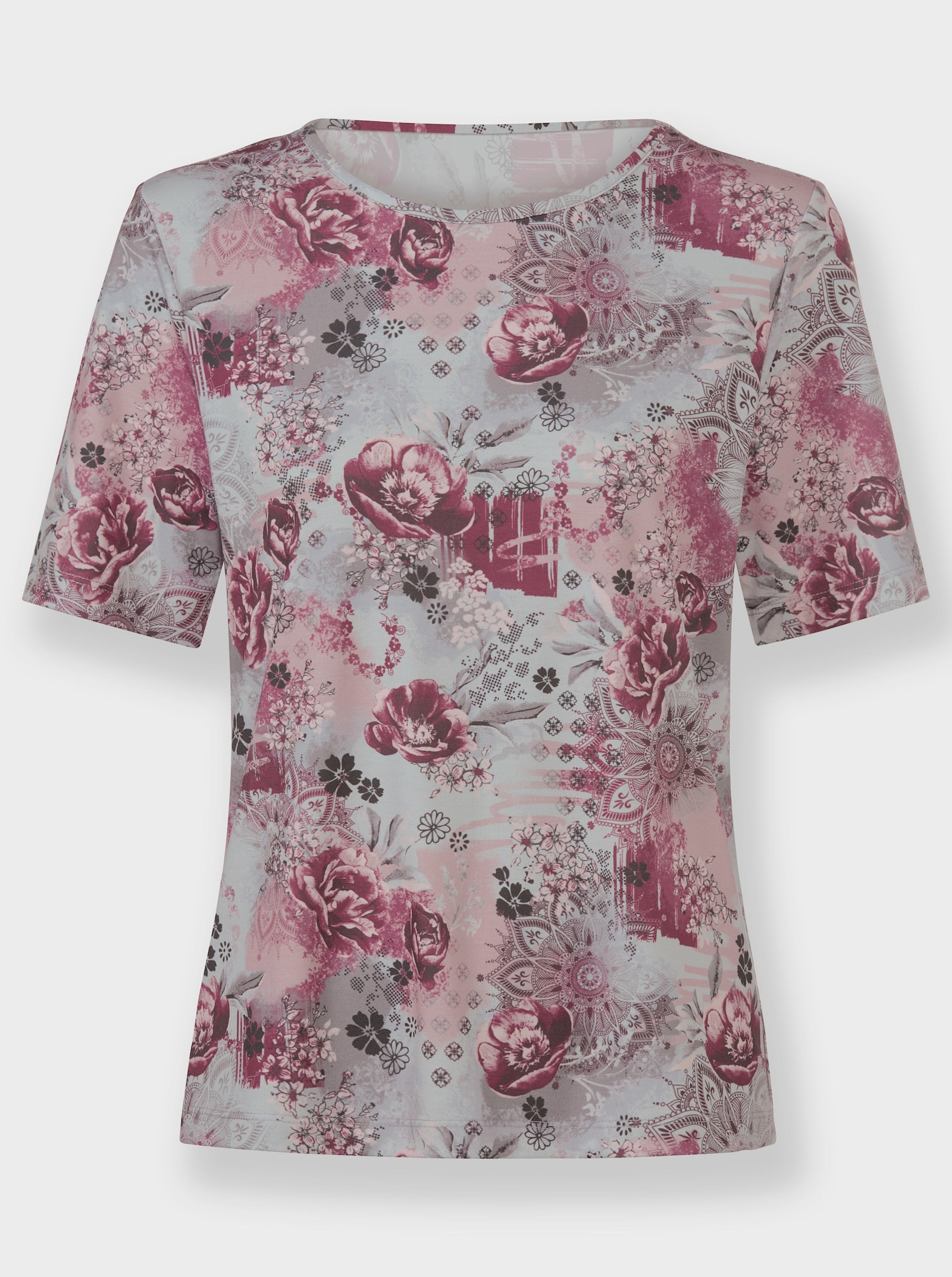 Shirt met ronde hals en bloemenpatroon - steengrijs/mauve bedrukt